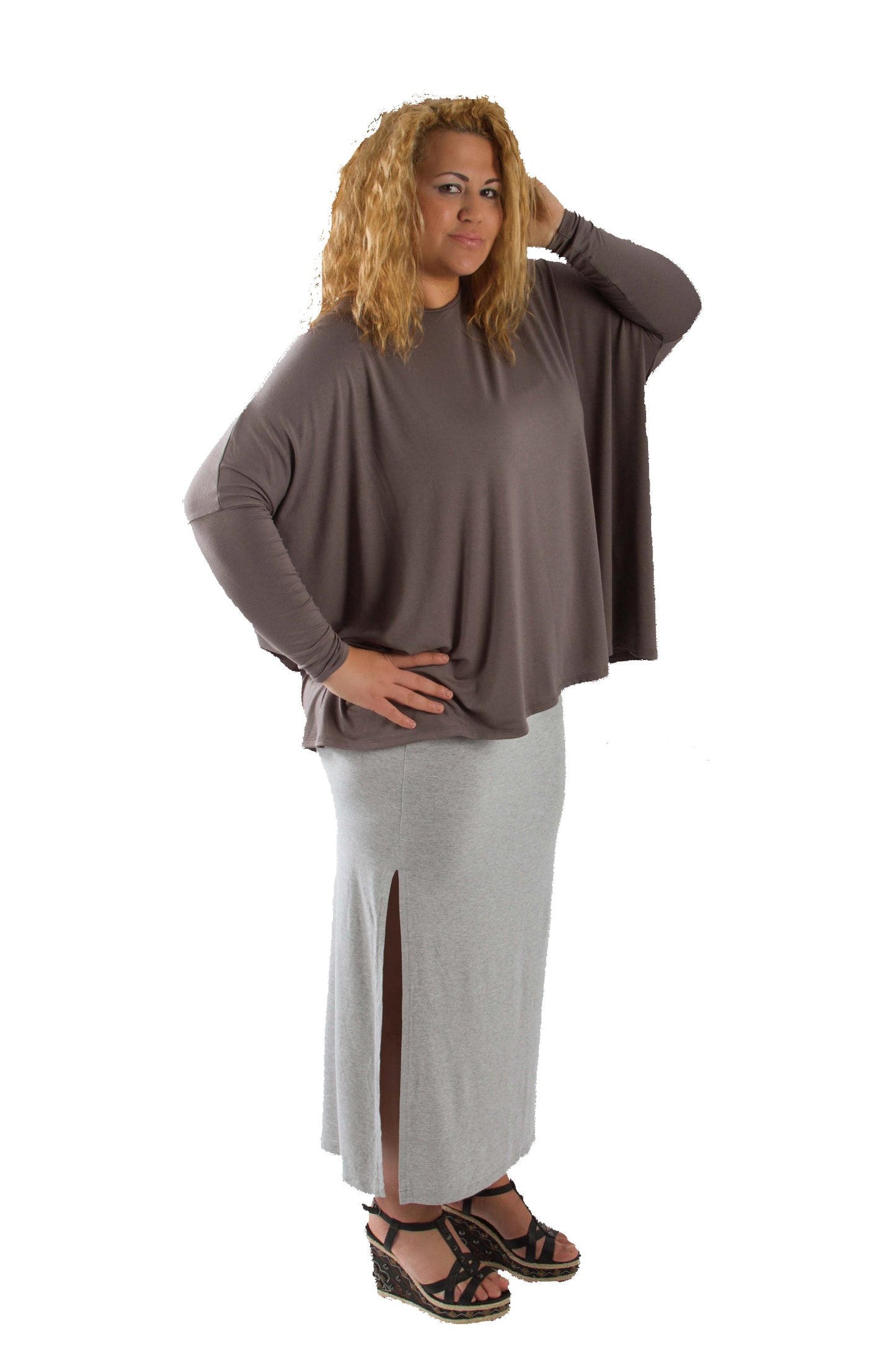 Longshirt mit rundem Halsausschnitt Taupebraun