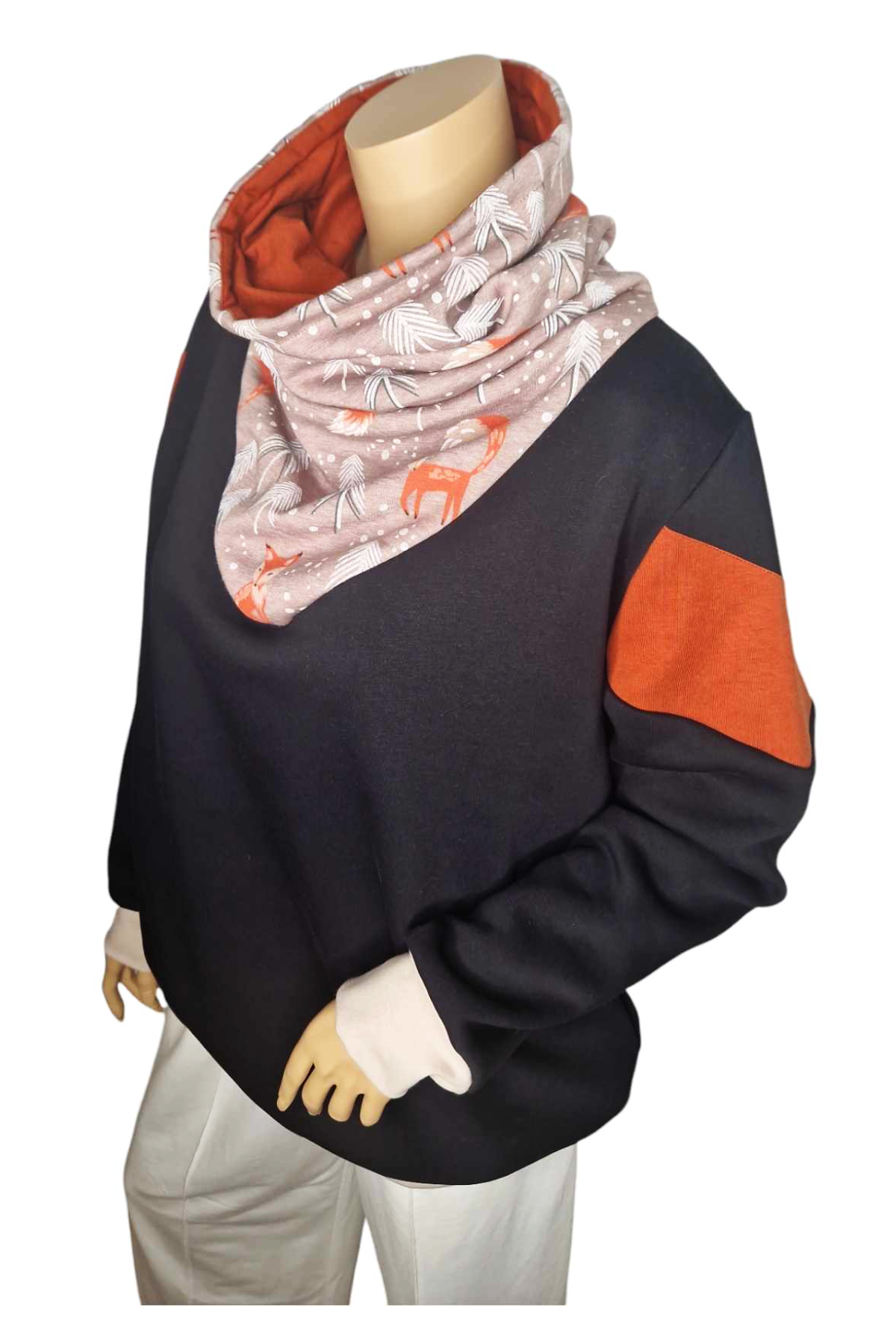 Wintershirt mit Schalkragen Fuchsmuster