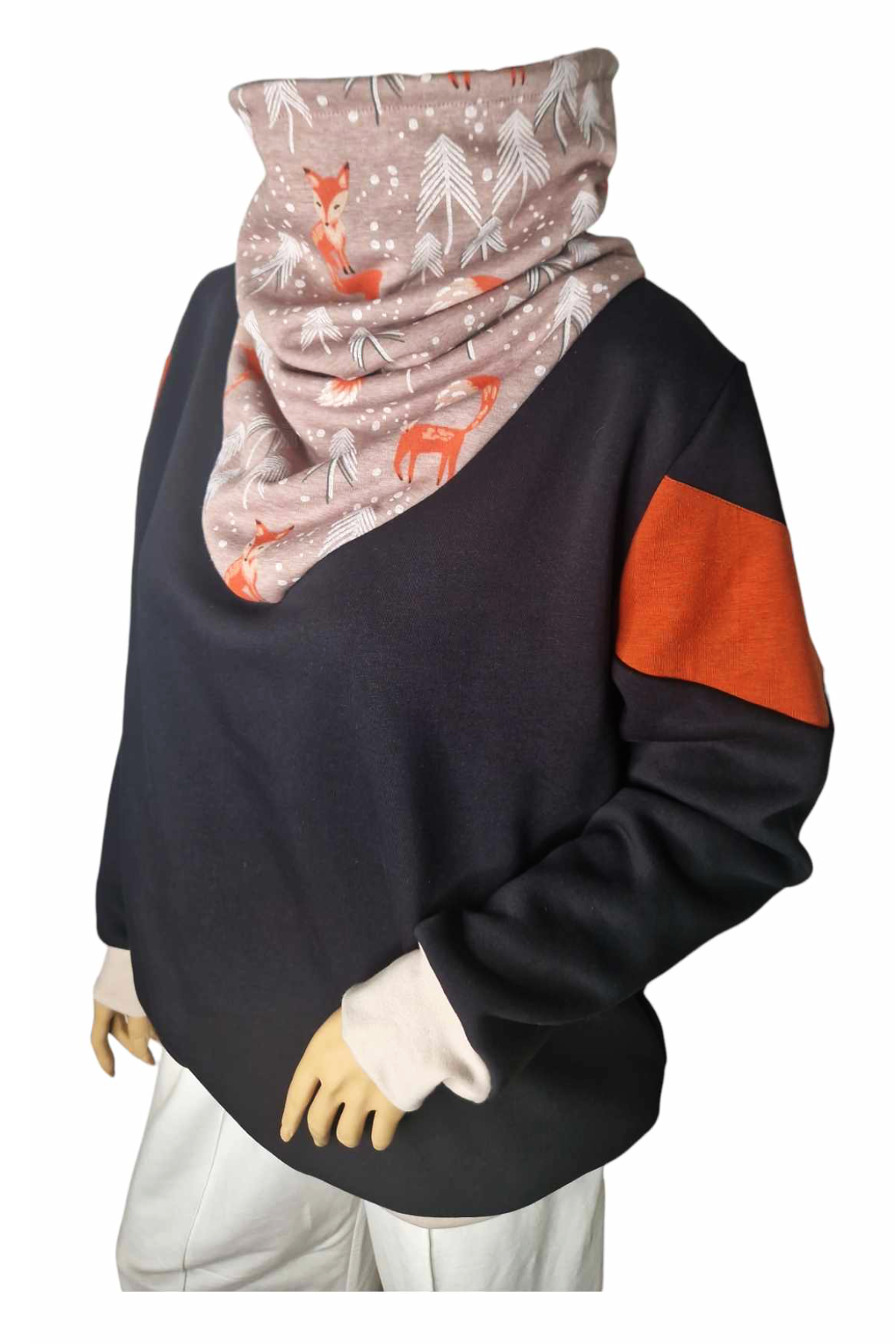 Wintershirt mit Schalkragen Fuchsmuster