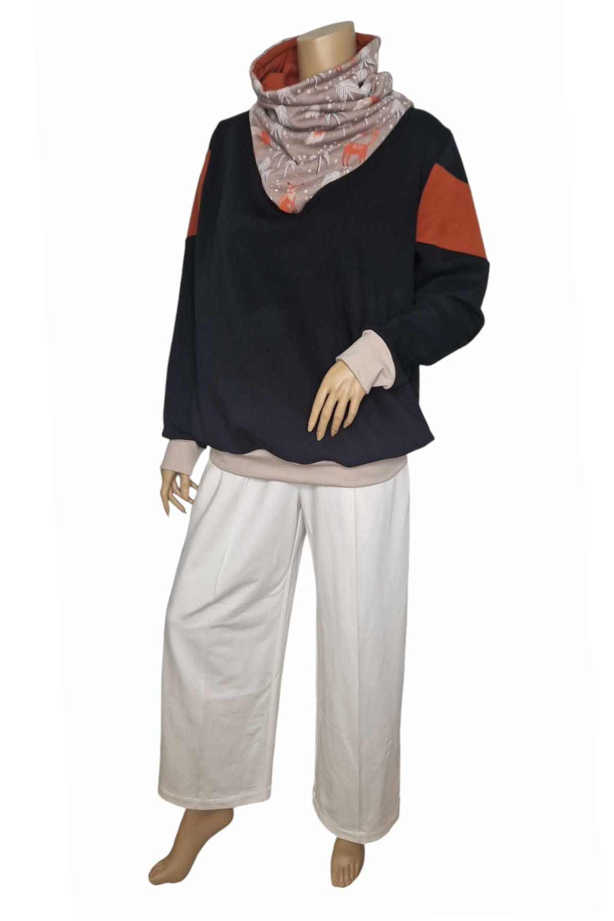 Wintershirt mit Schalkragen Fuchsmuster