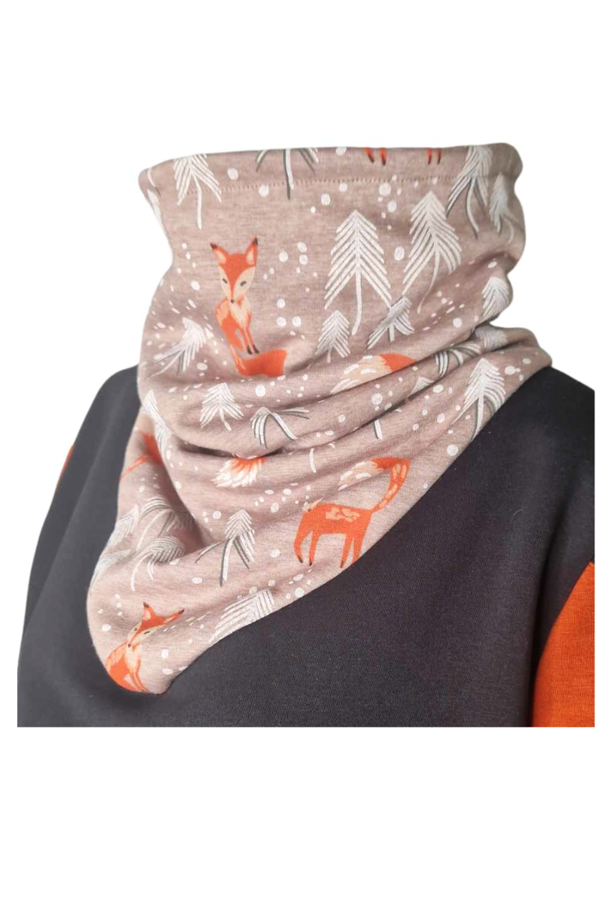 Wintershirt mit Schalkragen Fuchsmuster