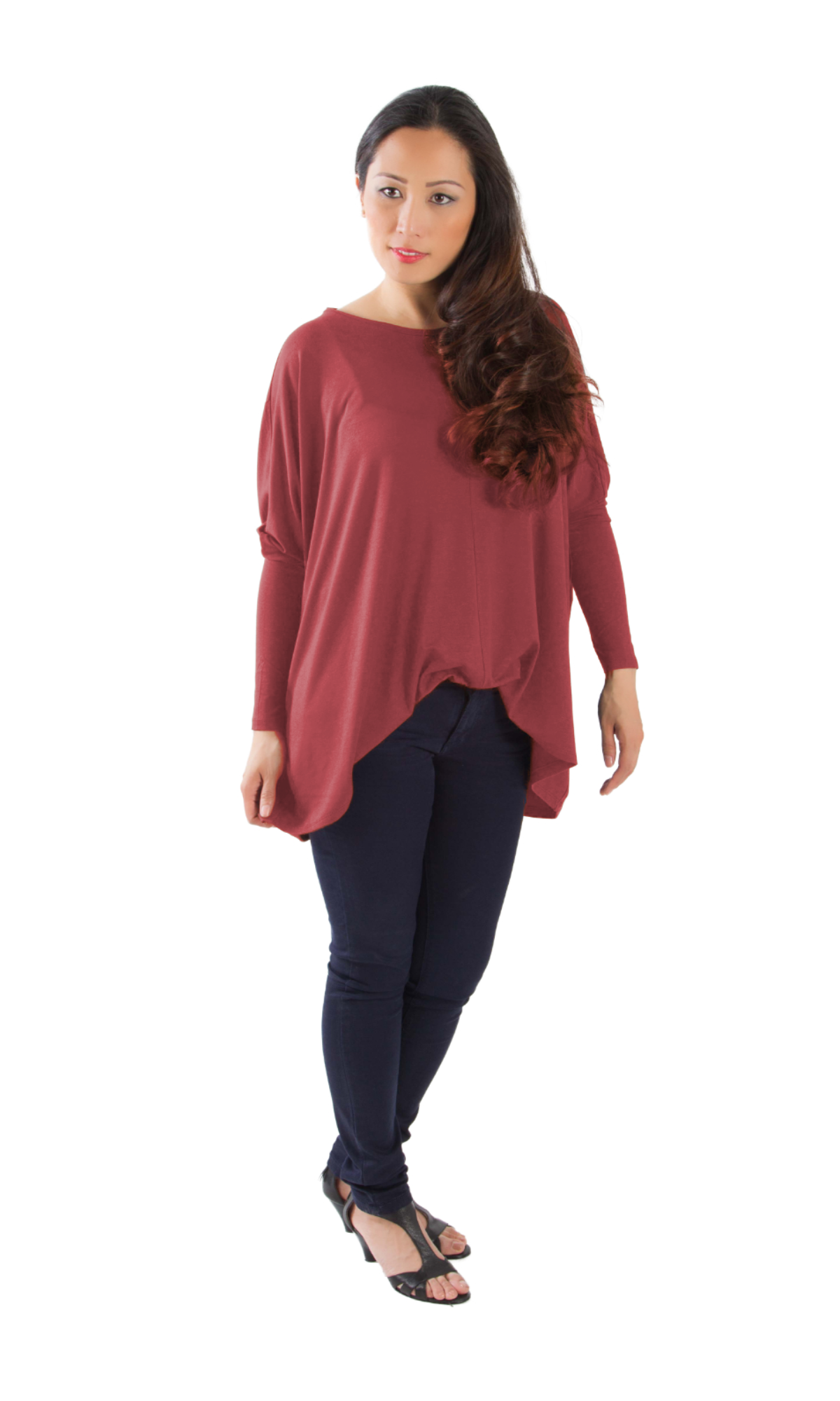 Longshirt mit rundem Halsausschnitt Marsala