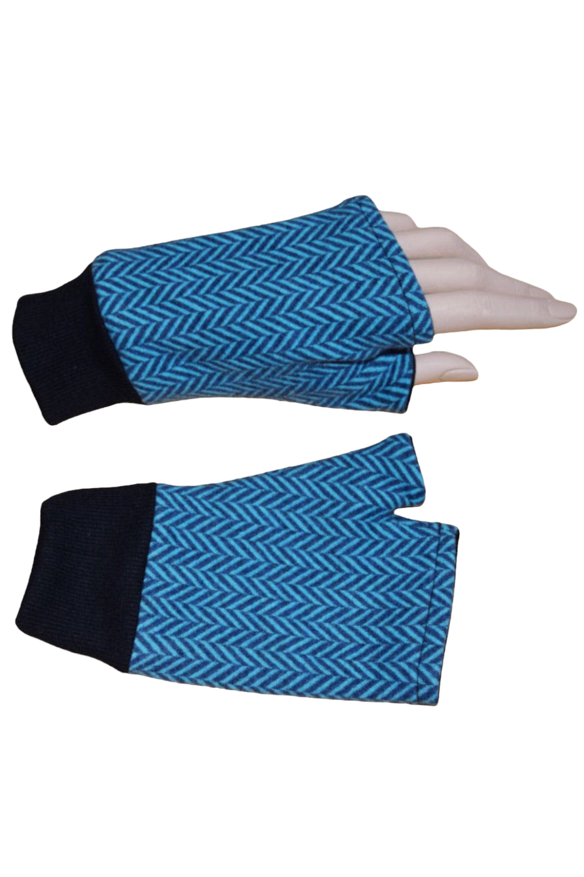 Kurze Handschuhe Jacquard Fischgrät Türkis