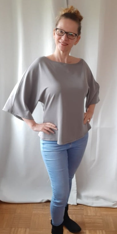 Damen Fledermausärmel Pullover Modal Rot