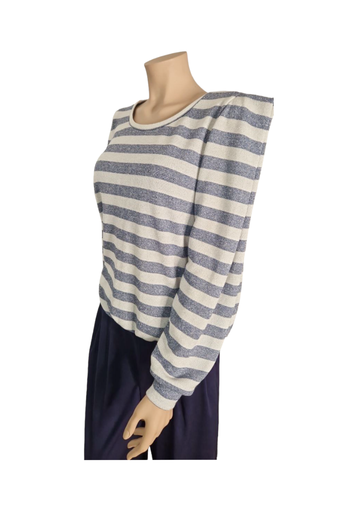 Pullover Streifen-Glitzer Wollweiss/Hellblau