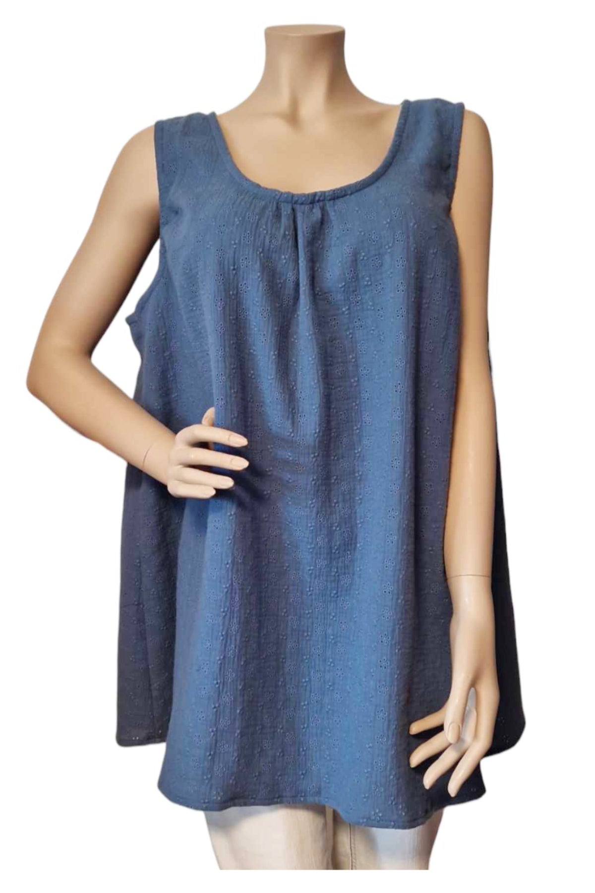 Lässiges Top bestickt Jeansblau