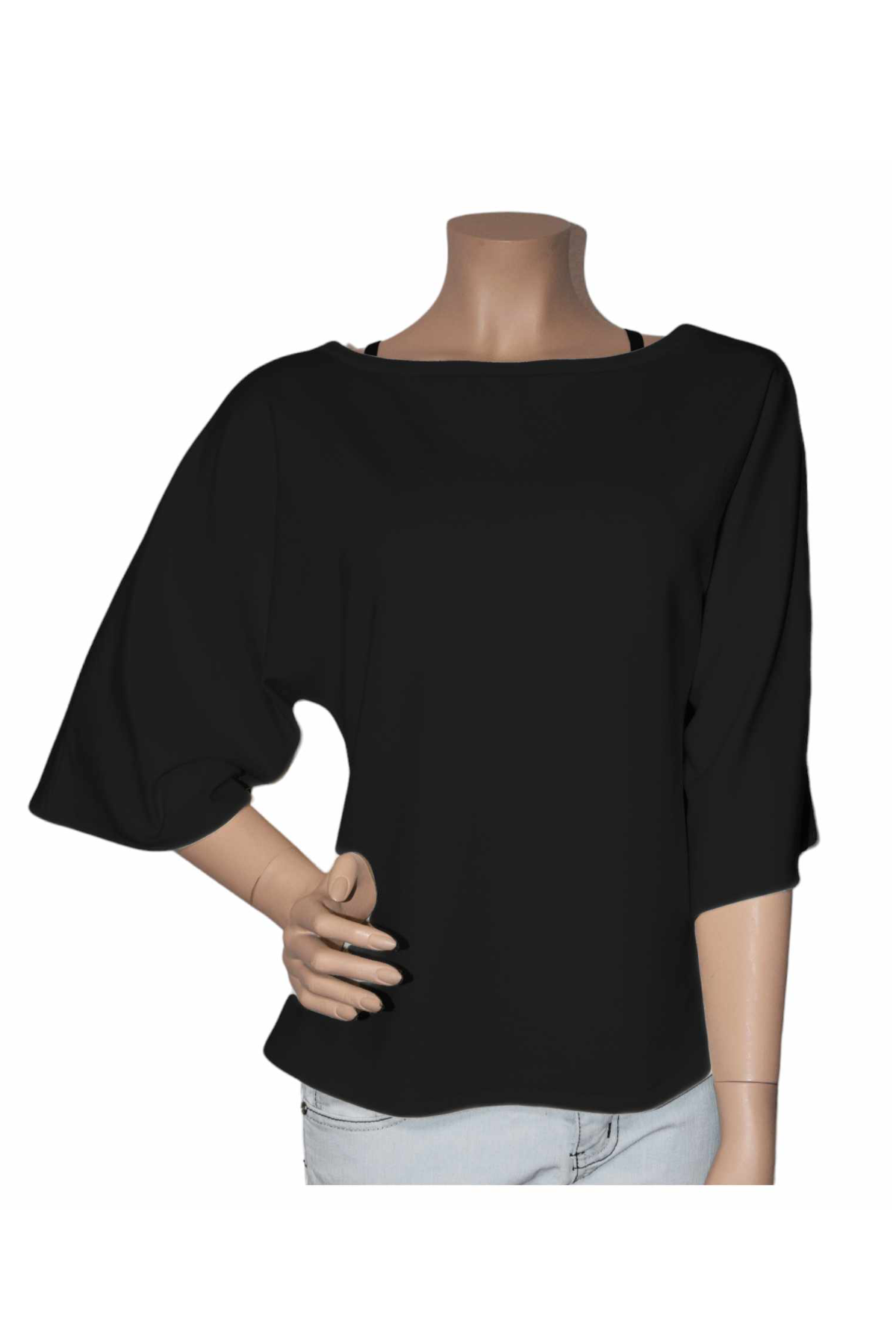 Fledermausärmel Pullover Modal Schwarz