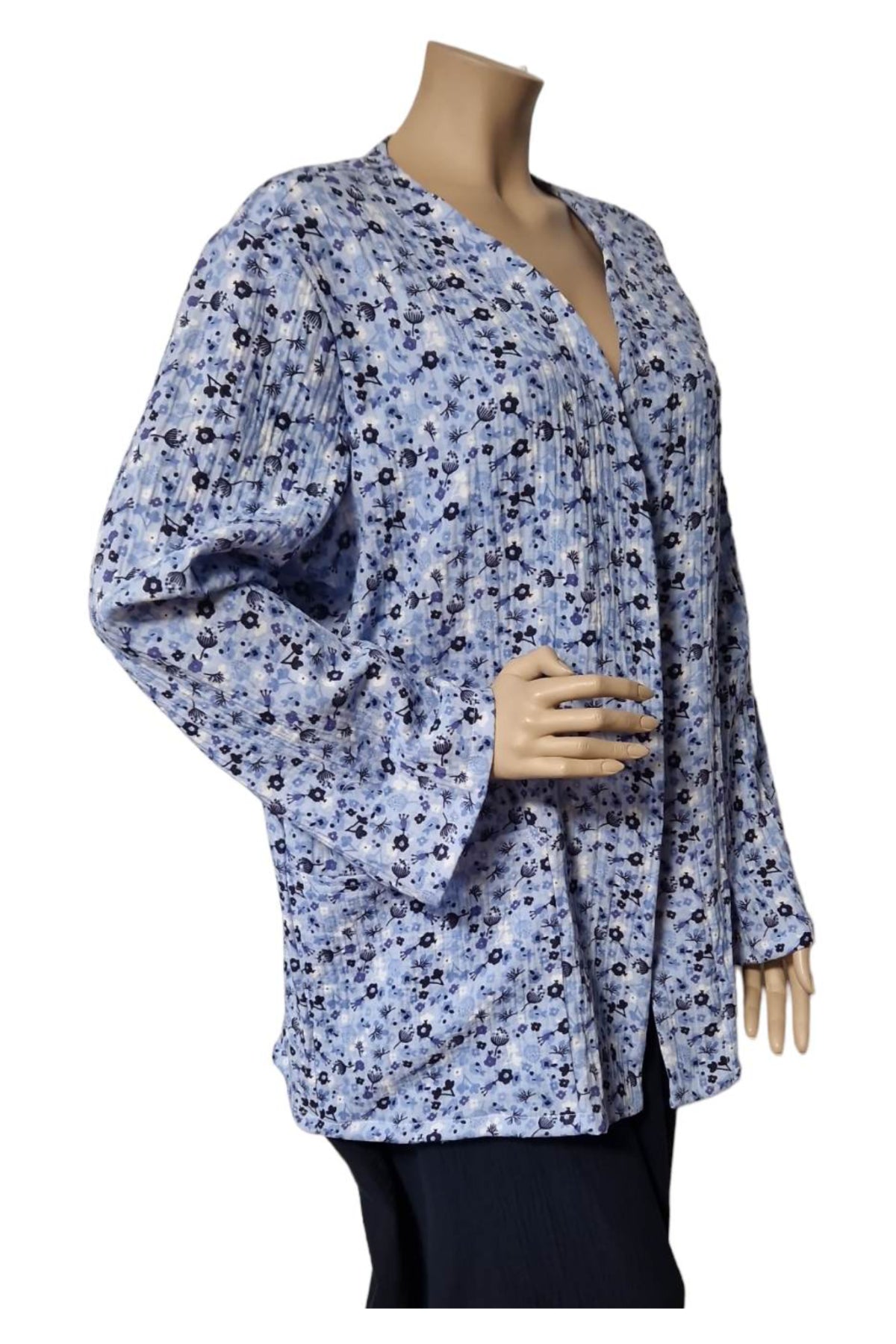 Lockerer Cardigan Musselin babyblau-Blumenmuster