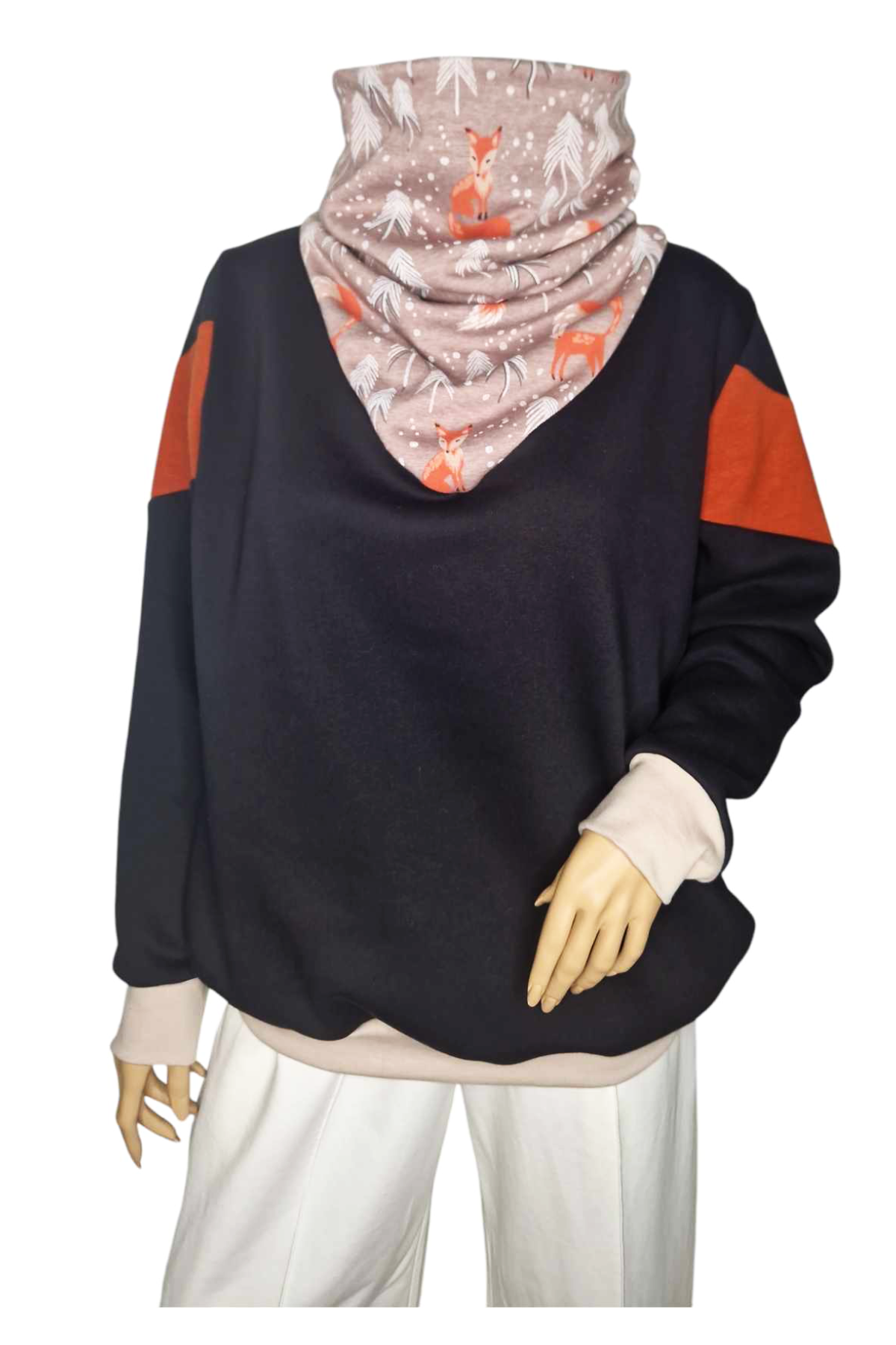Wintershirt mit Schalkragen Fuchsmuster