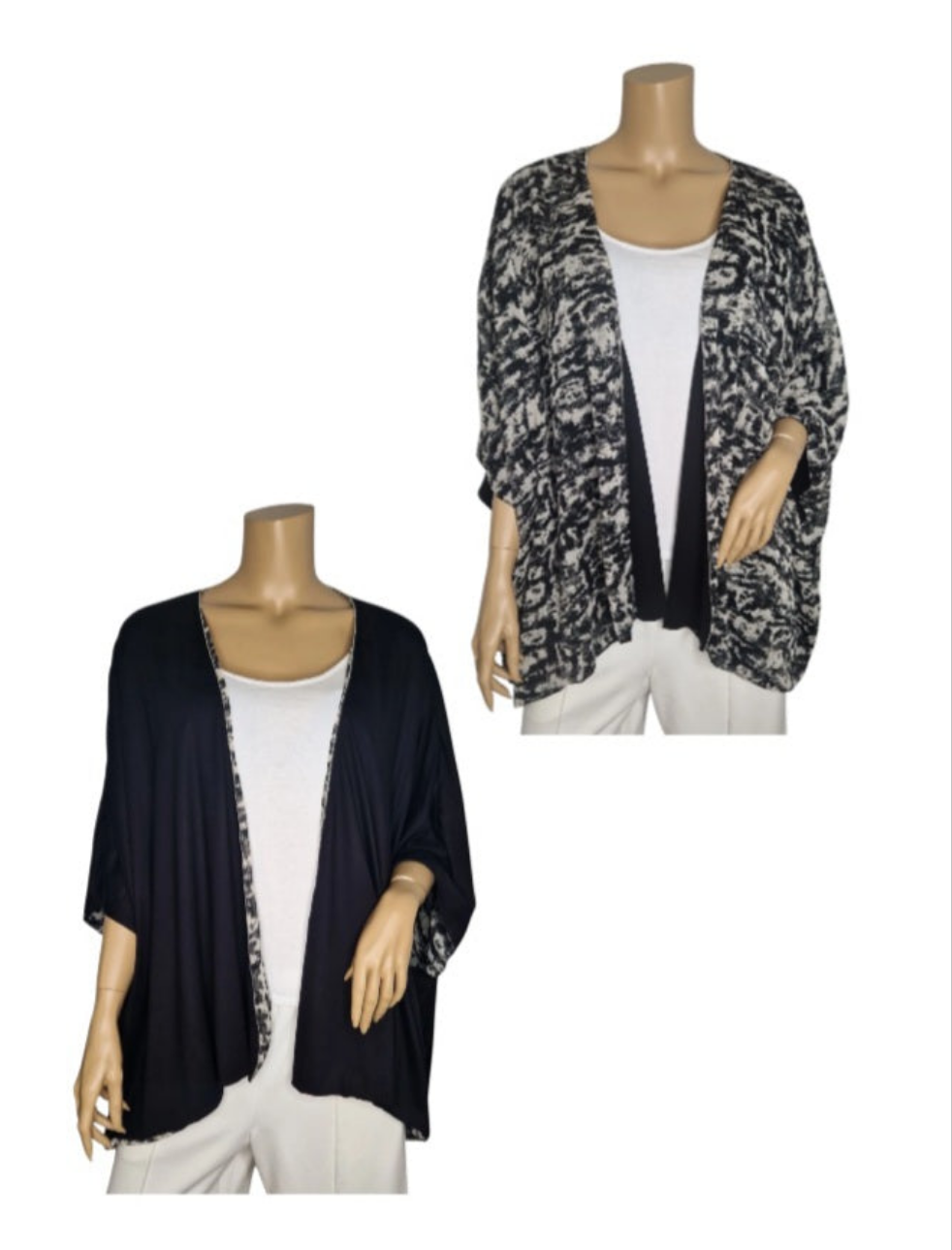 Wende-Kimono gestreift schwarz beige