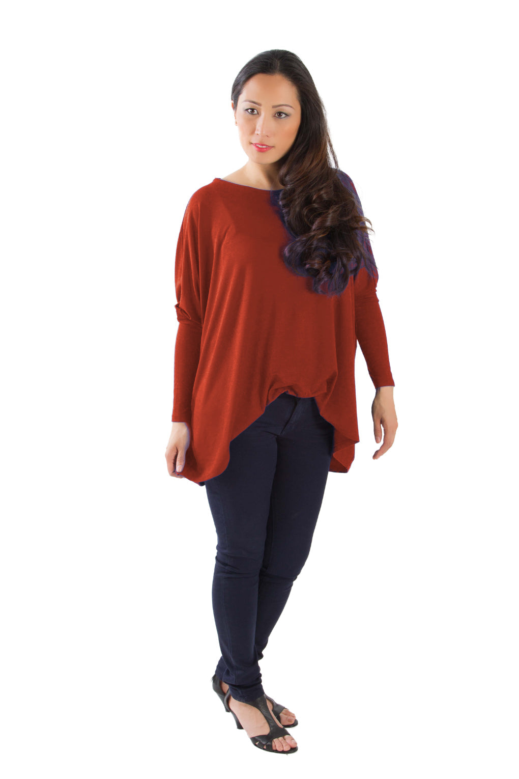 Longshirt mit rundem Halsausschnitt Steinrot