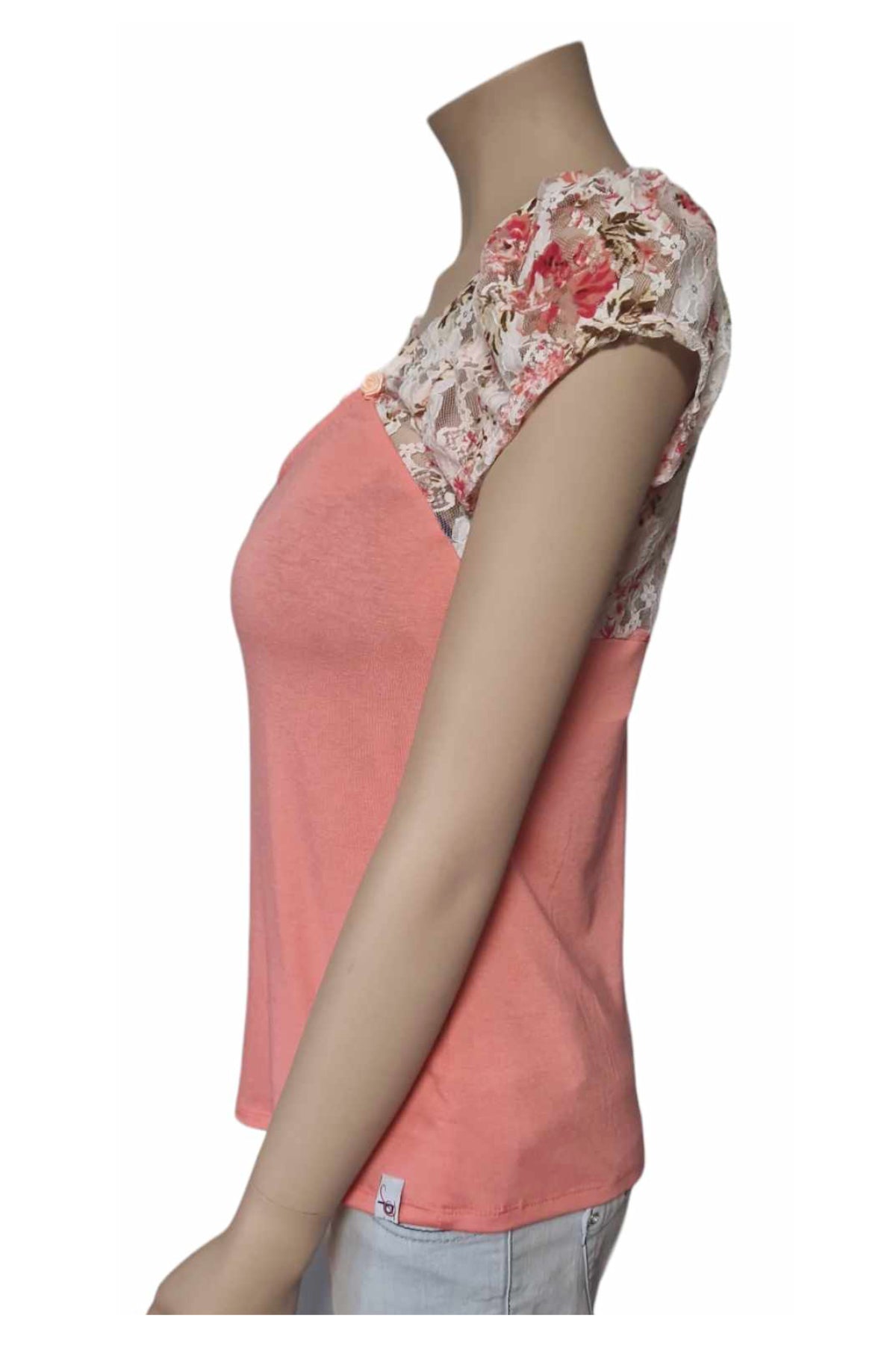 Top Bolero Spitze mit Blumen altweis und coral
