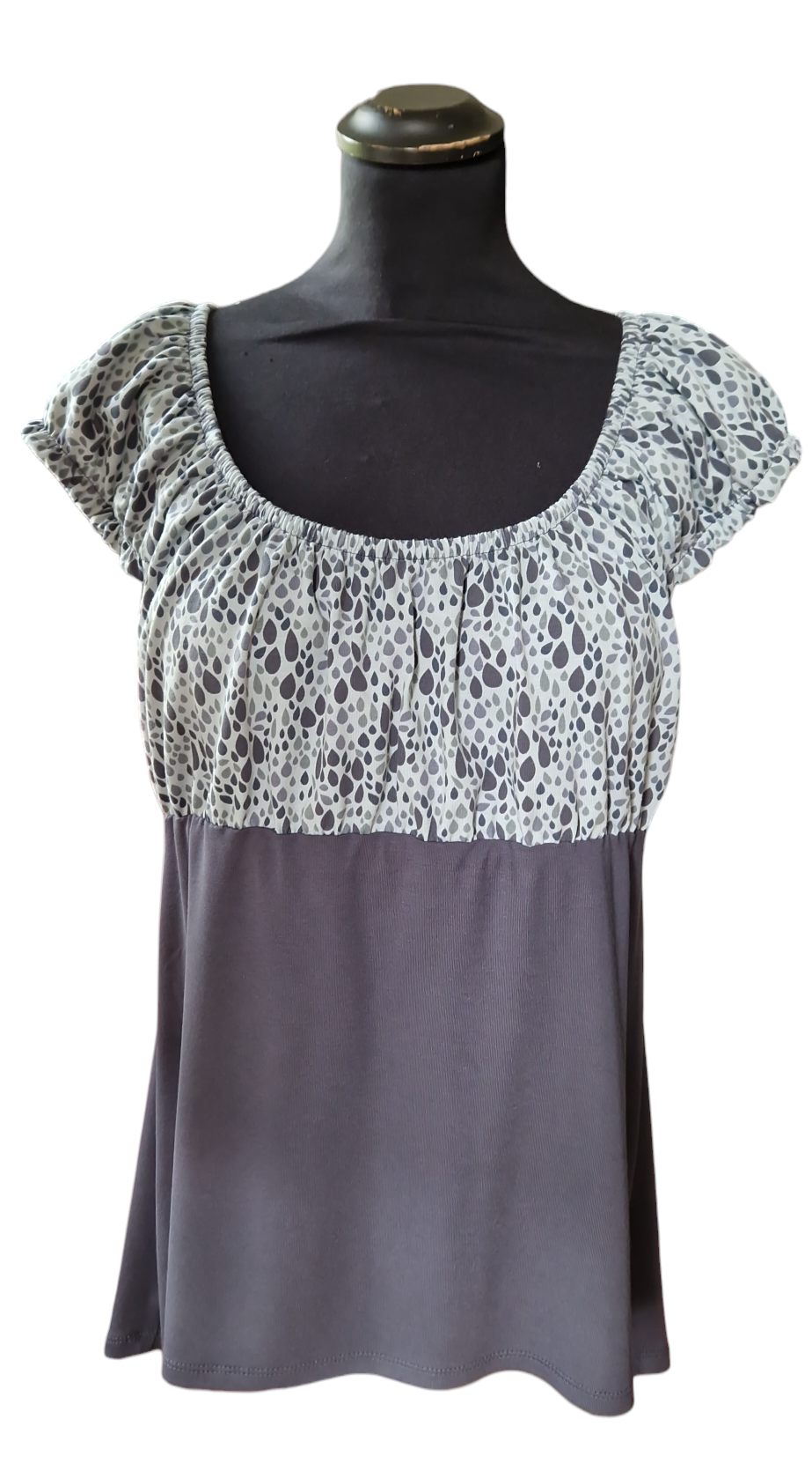 Carmenbluse kurze Puffärmel Tropfen Grau