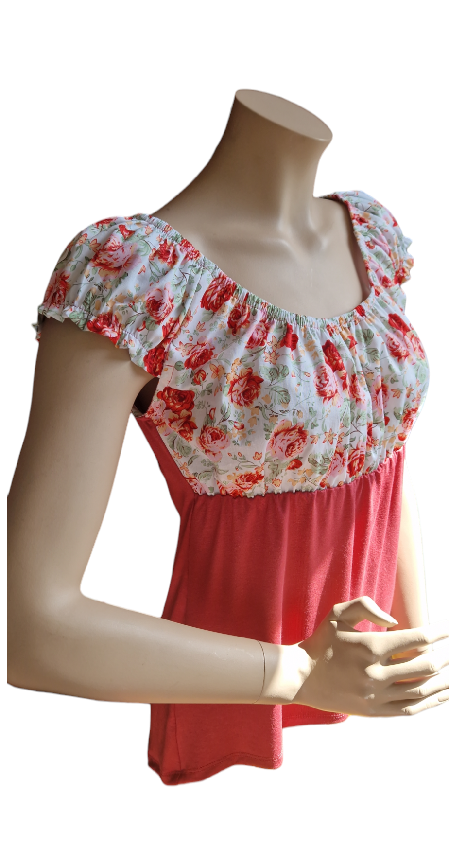 Carmenbluse kurze Puffärmel Blumen Weiß Marsala