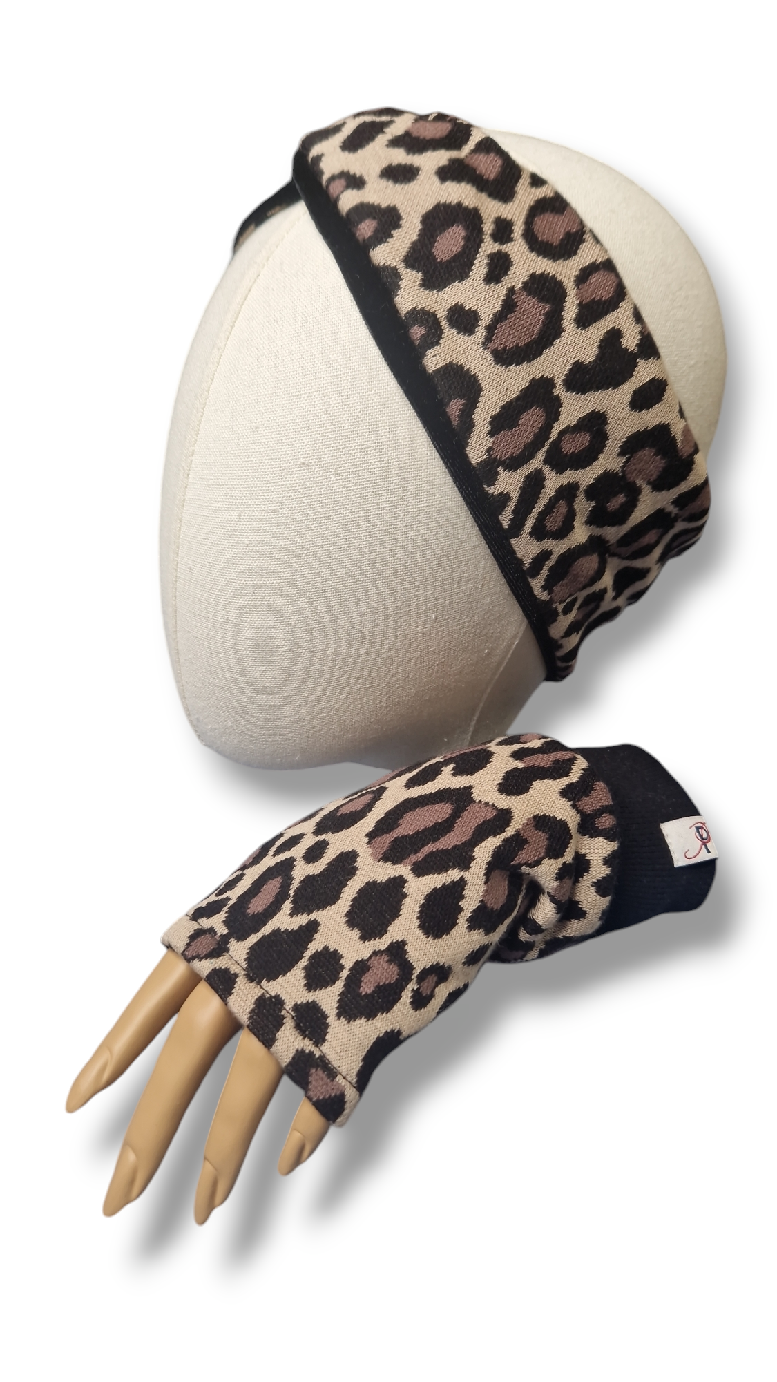 Set Stirnband und Handschuhe zum Wenden Leopard/Samt