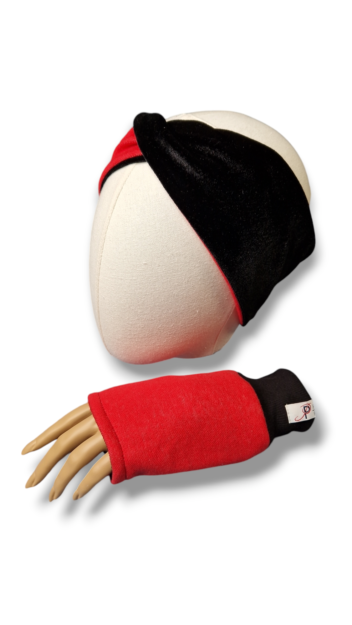 Set Stirnband und Handschuhe zum Wenden Rot/Samt