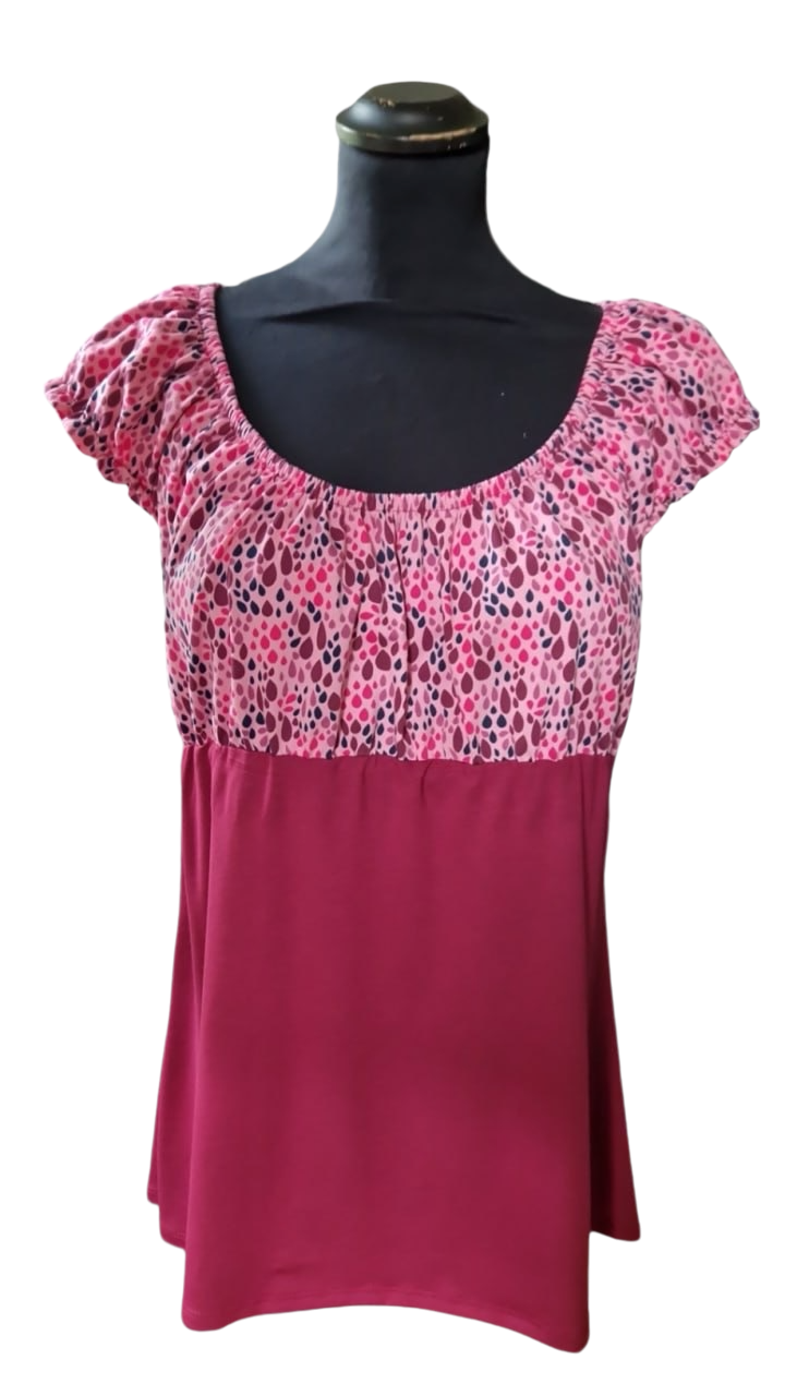 Carmenbluse kurze Puffärmel Tropfen Himbeere