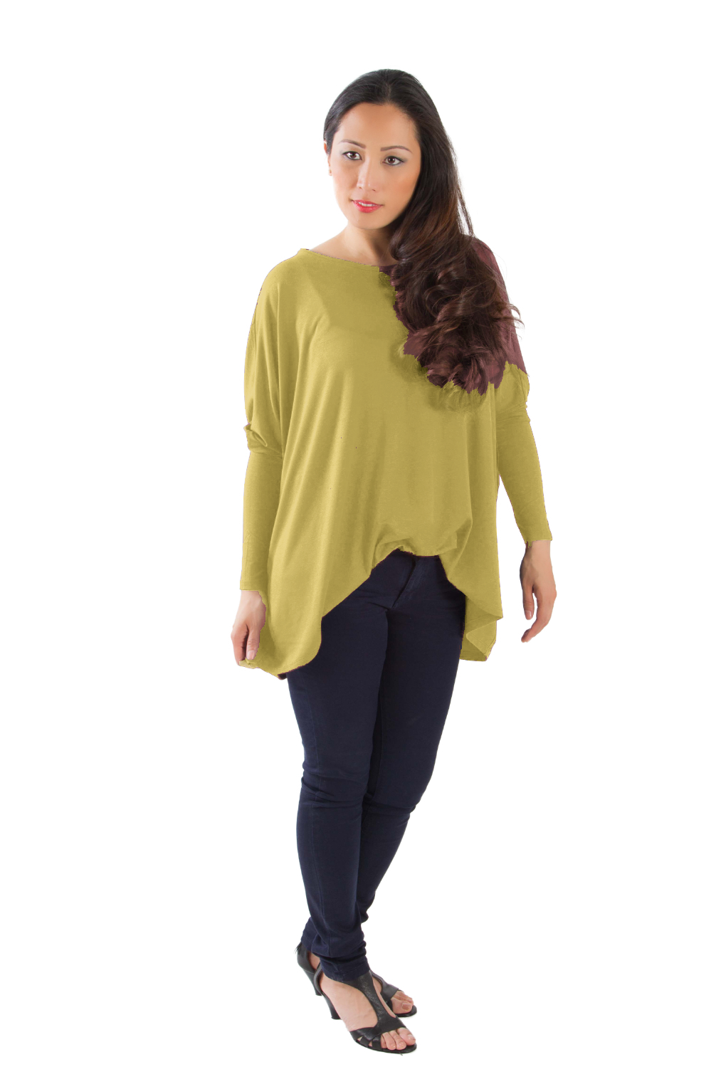 Longshirt mit rundem Halsausschnitt Senf