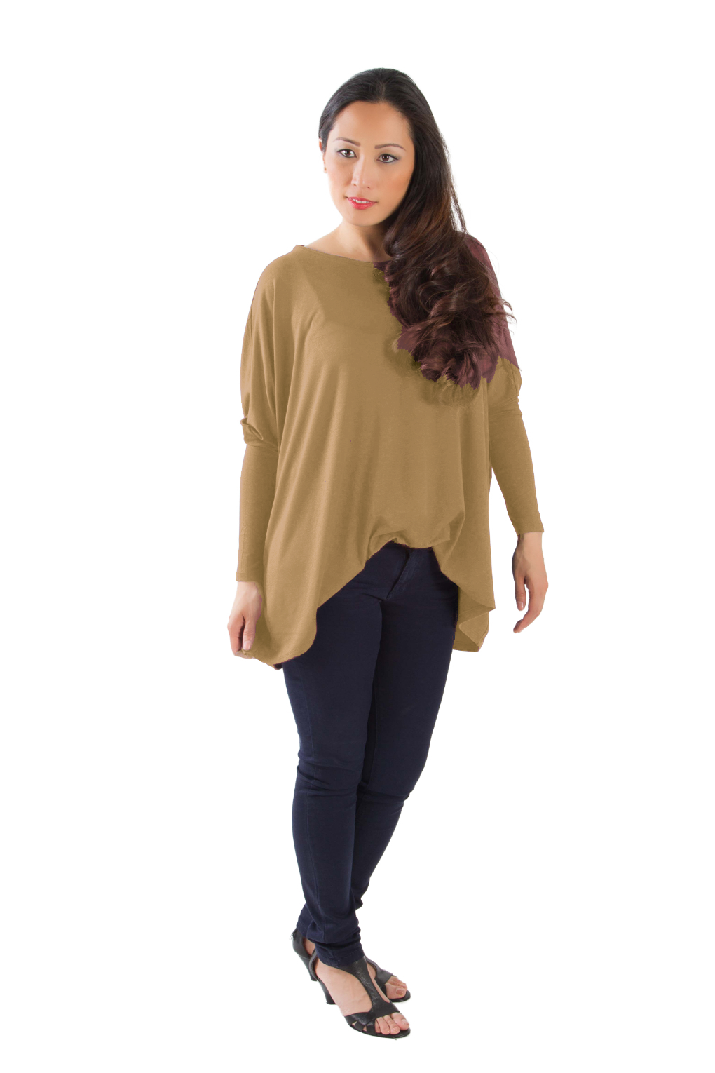 Longshirt mit rundem Halsausschnitt Caramel