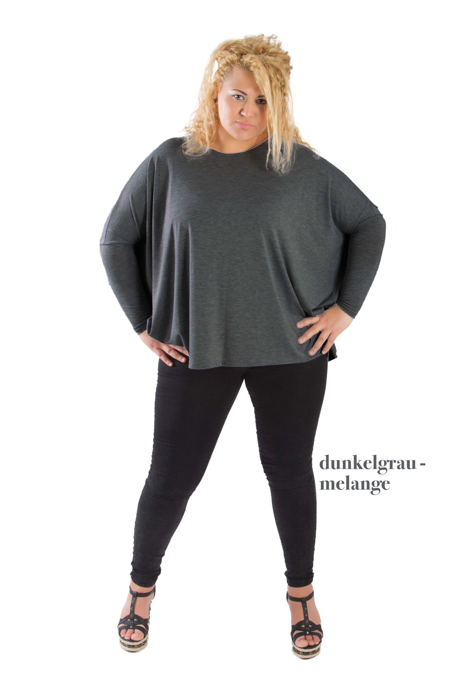 Longshirt mit rundem Halsausschnitt Dunkelgrau Melange