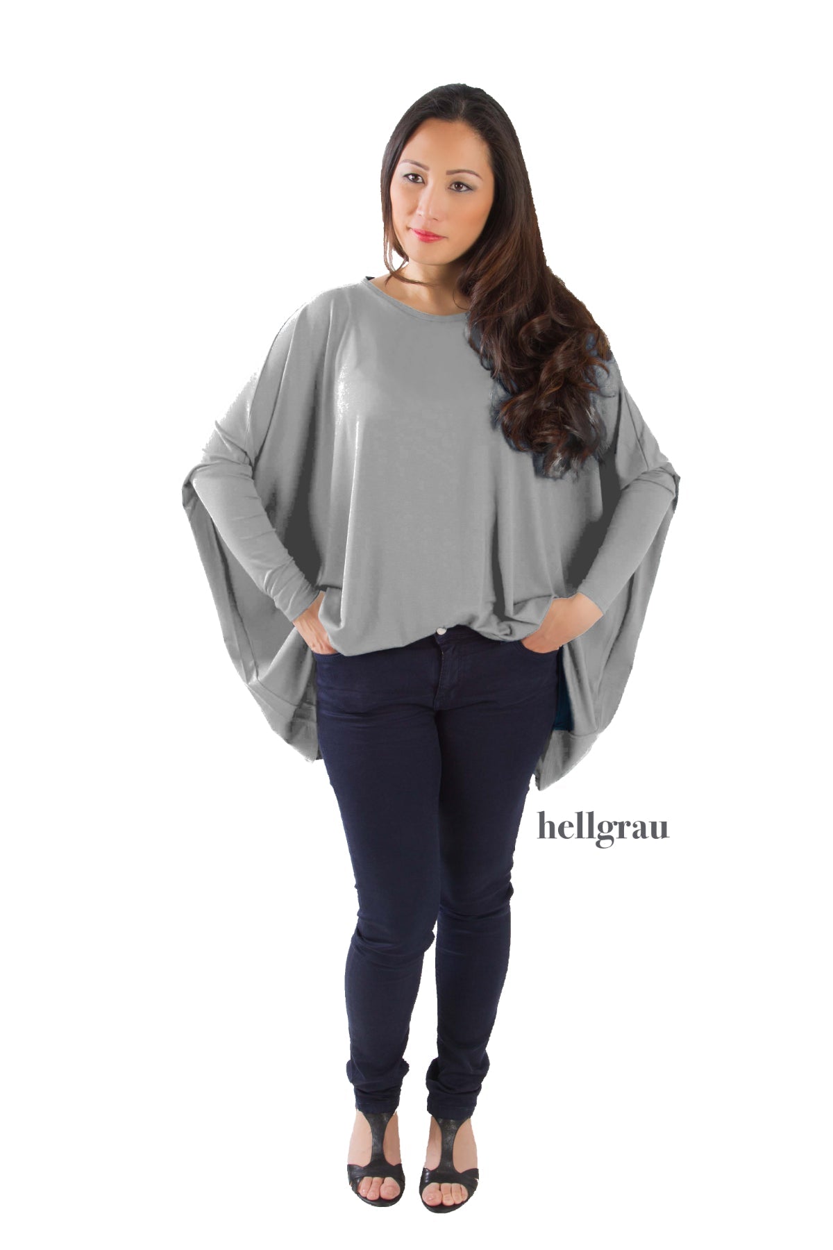 Longshirt mit rundem Halsausschnitt Hellgrau