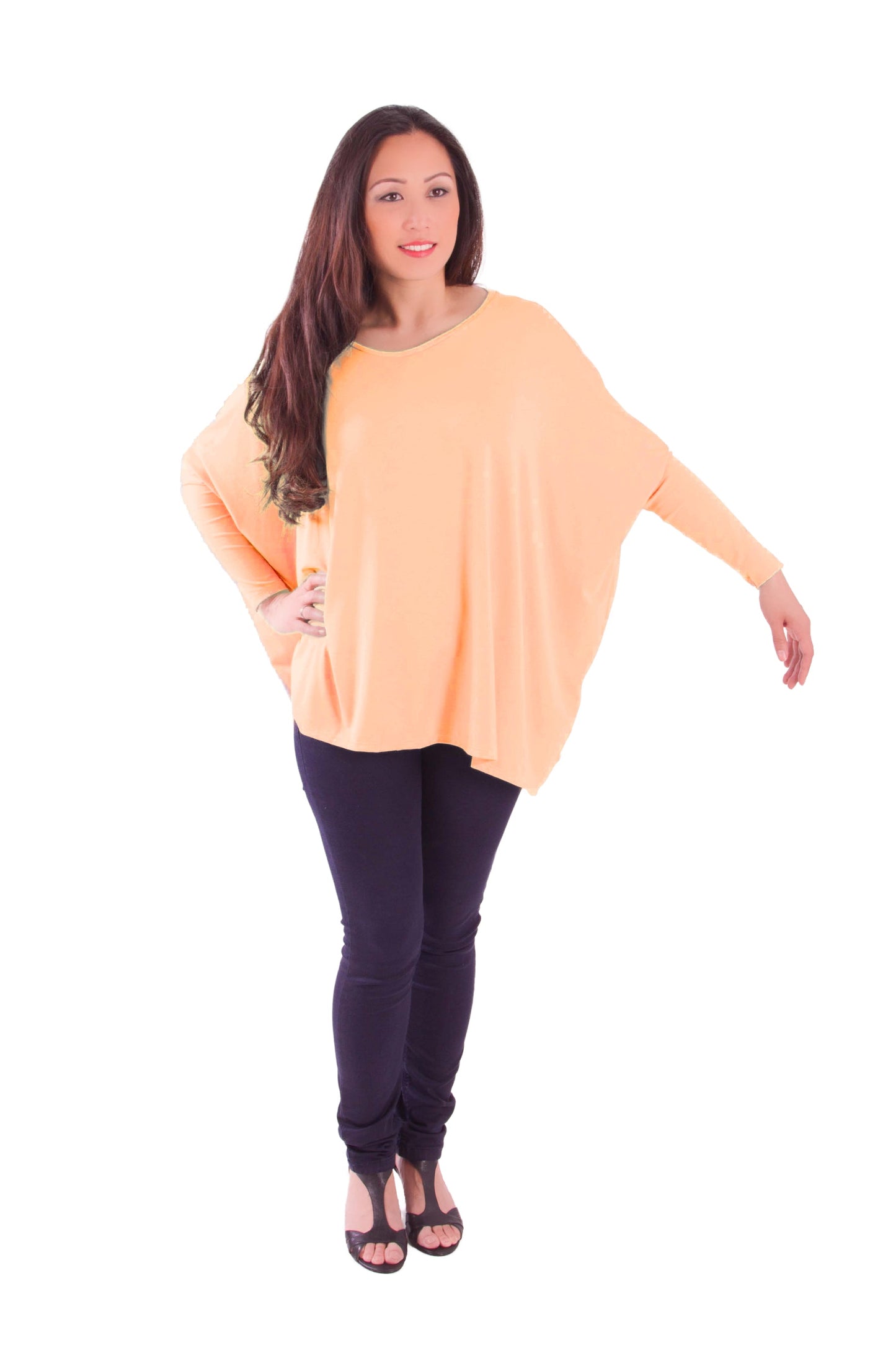 Longshirt mit rundem Halsausschnitt Hellorange