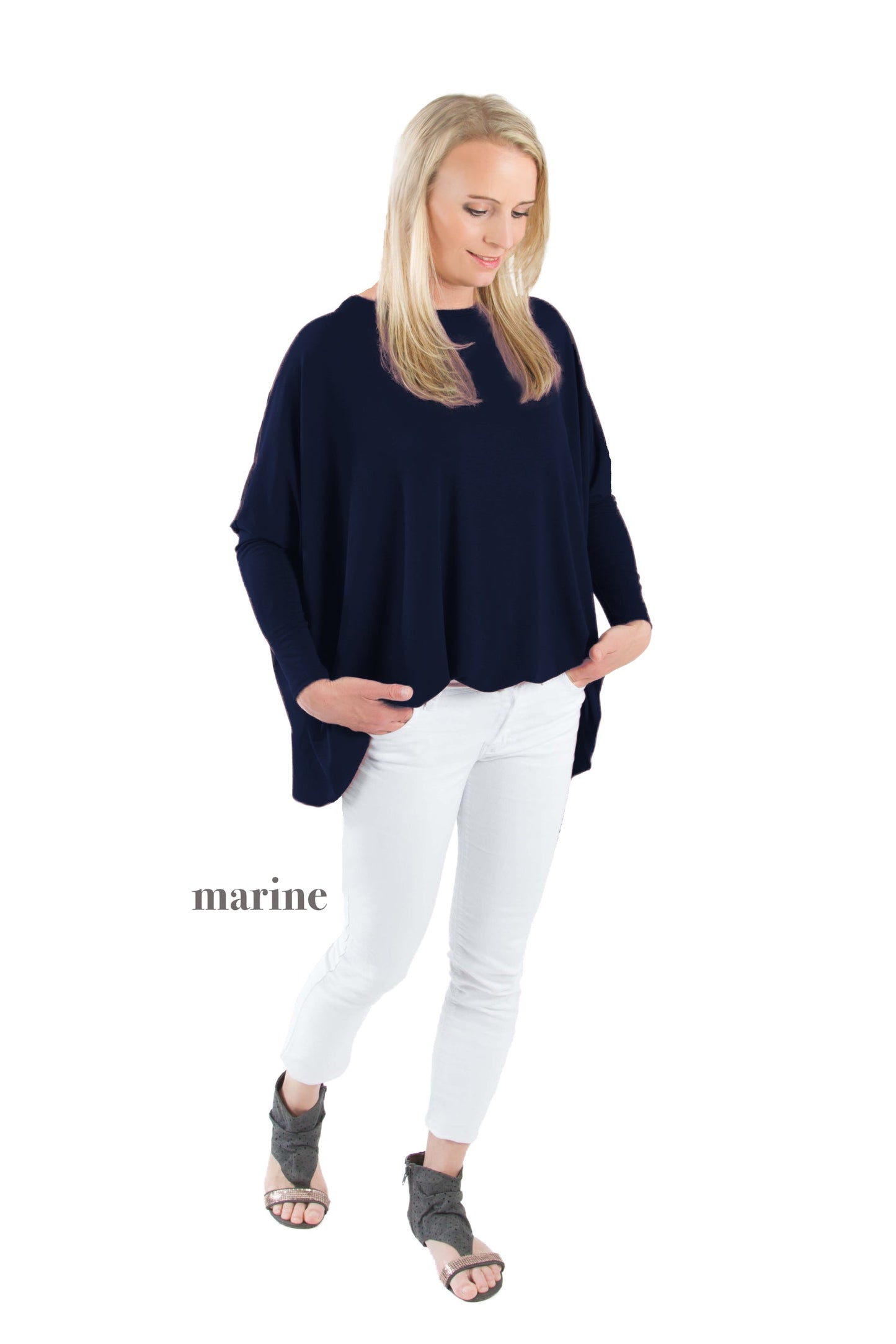 Longshirt mit rundem Halsausschnitt Marine