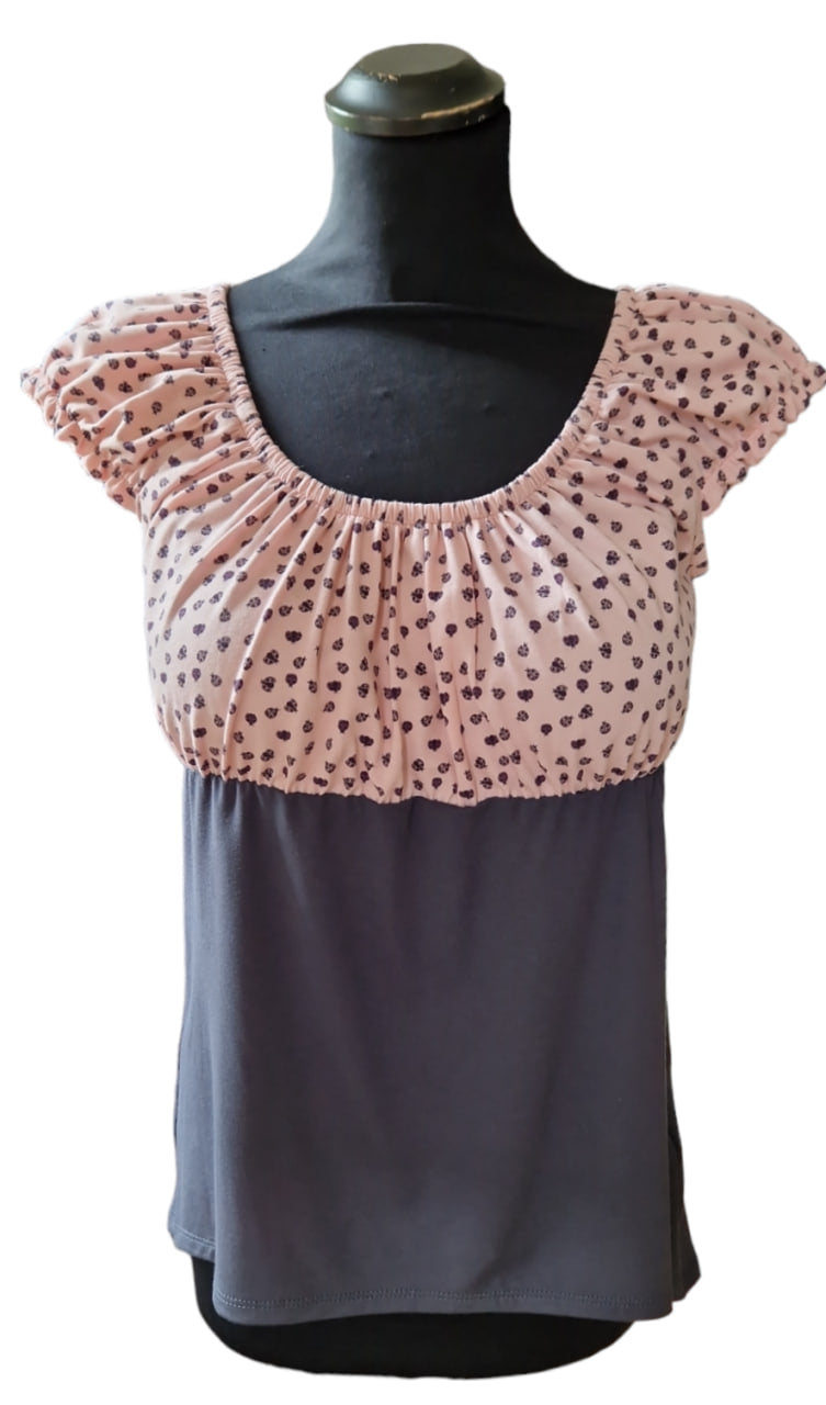 Carmenbluse kurze Puffärmel Marienkäfer