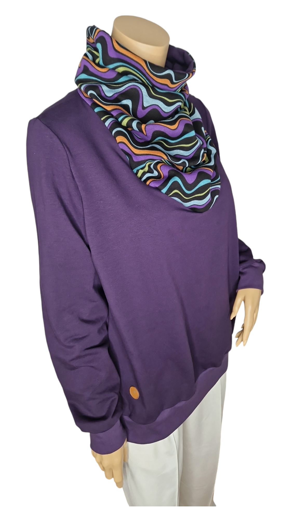 Warmer Sweatshirt mit Schalkragen Streifen