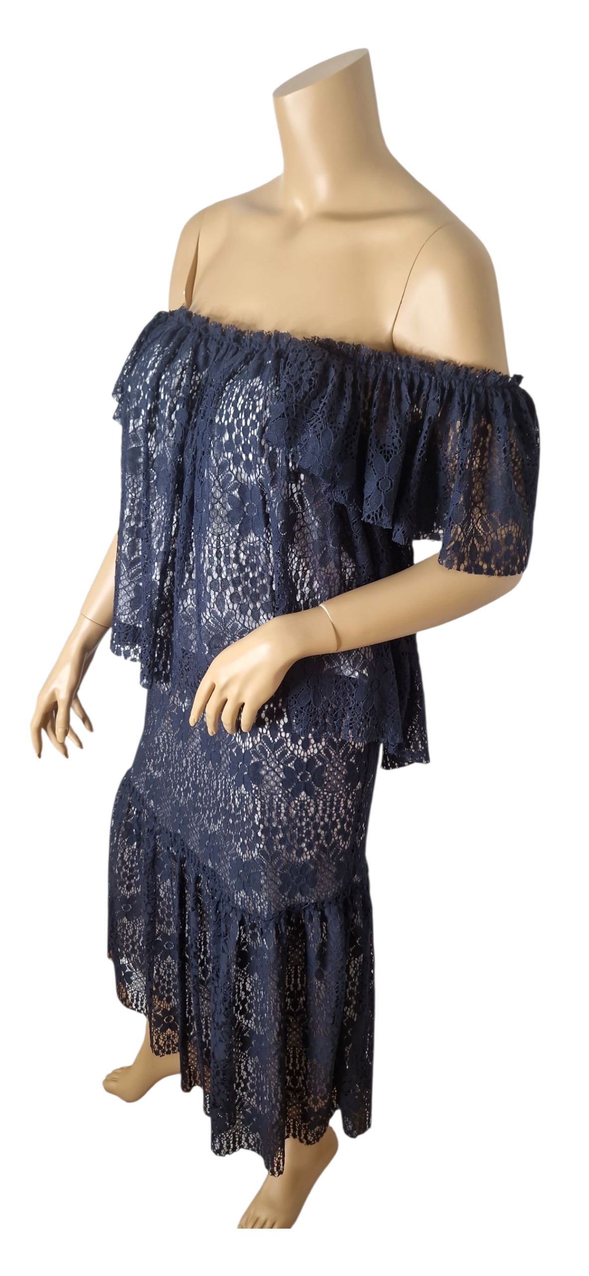Set Romantisches Spitzenkleid im Boho-Stil – Marine