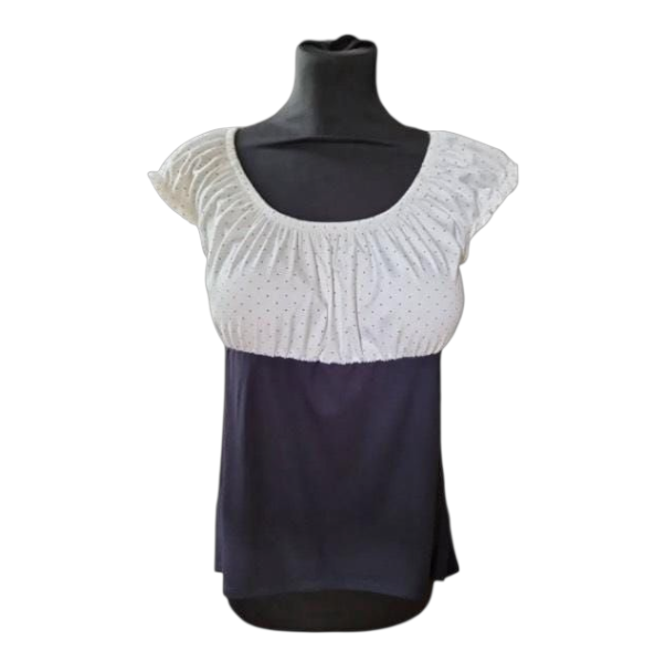 Carmenbluse kurze Puffärmel Punkte marine