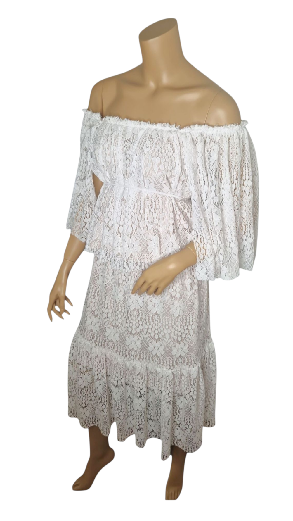 Set Romantisches Spitzenkleid im Boho-Stil - Weiß