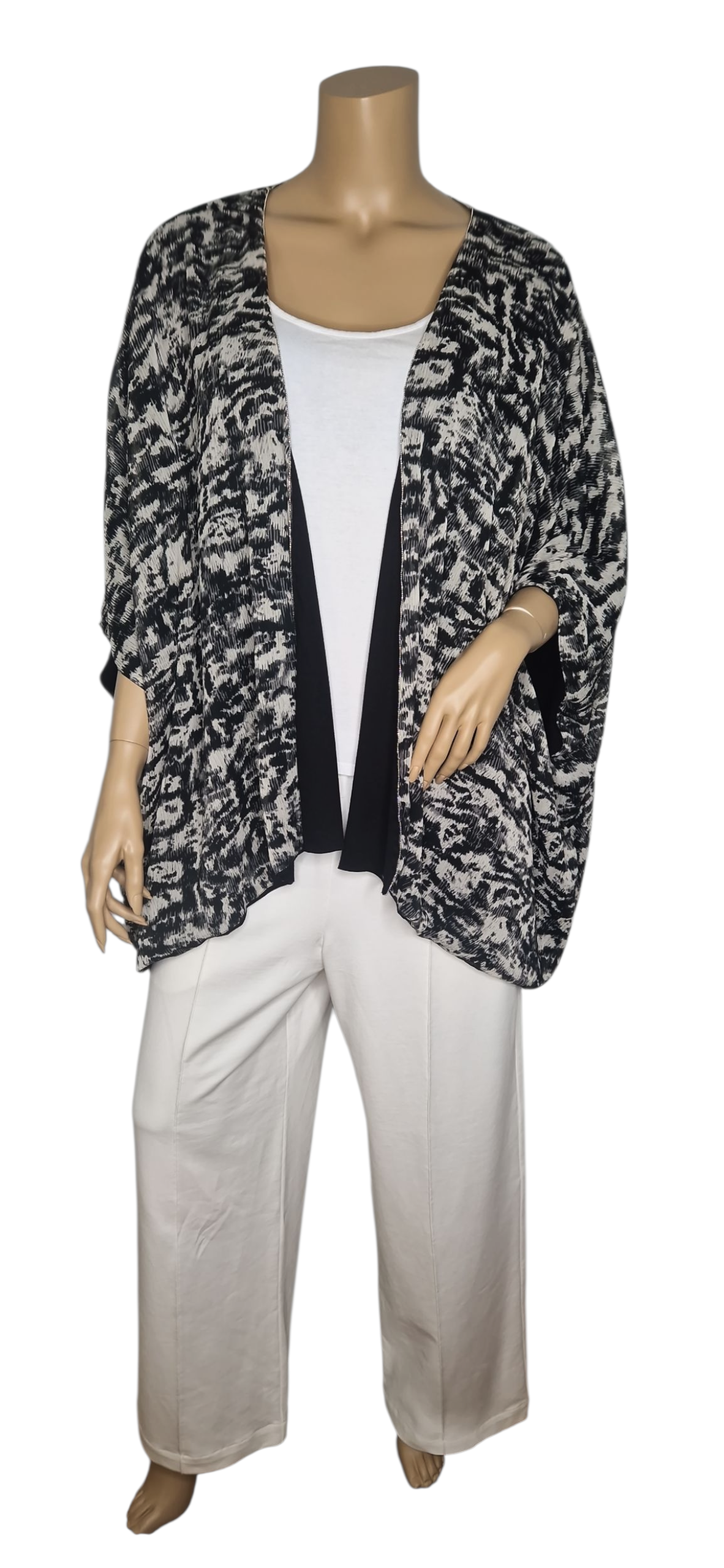Wende-Kimono gestreift schwarz beige