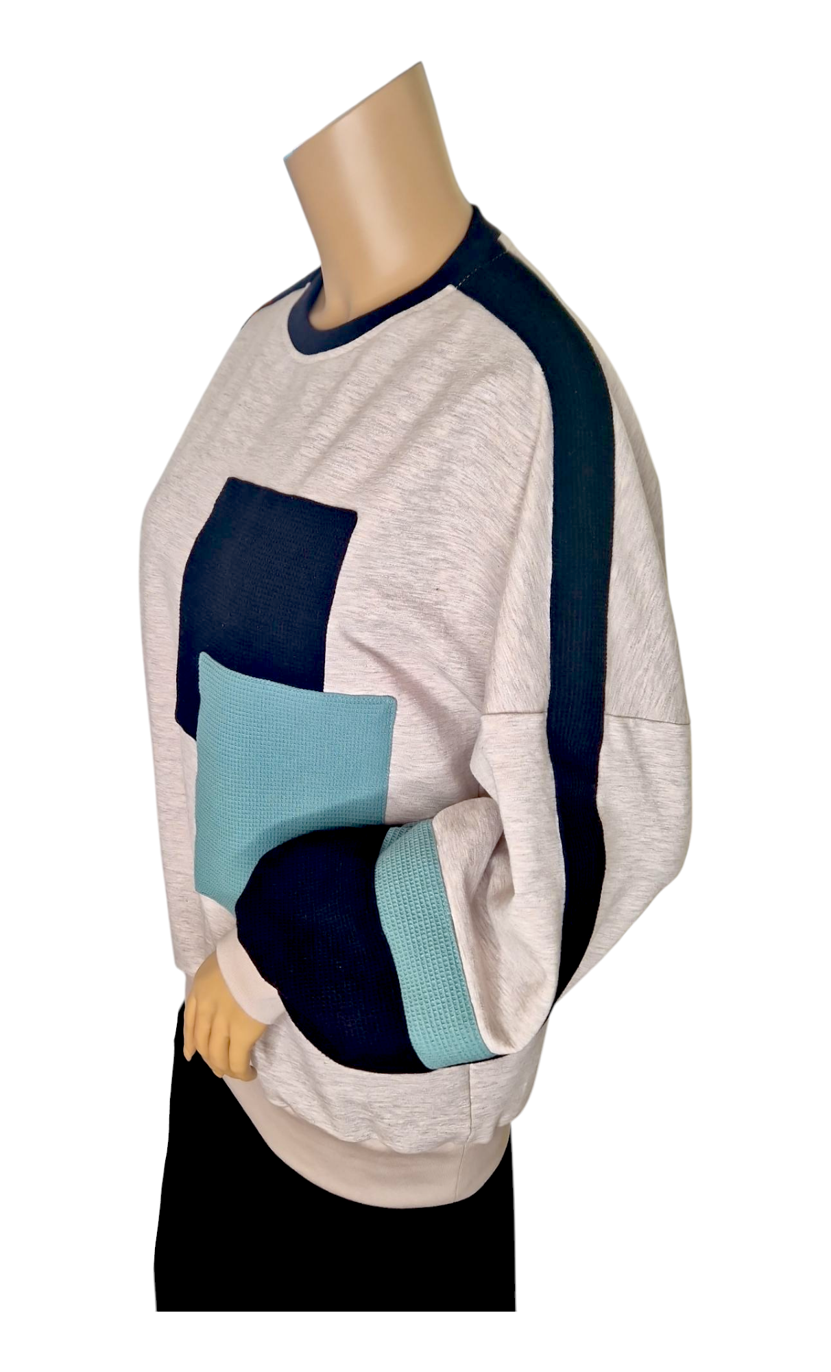 Warmer Sweatshirt Melange und Waffelpiqué Beige