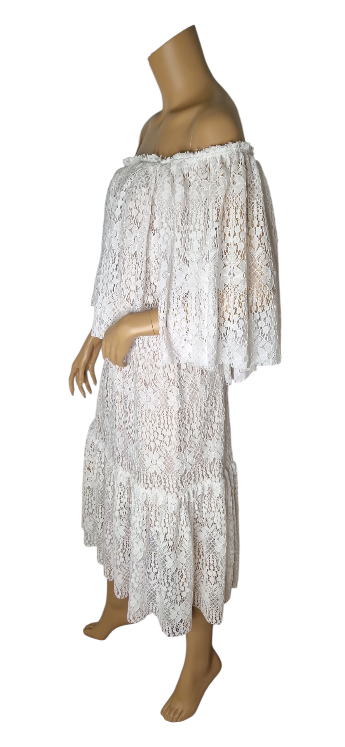 Set Romantisches Spitzenkleid im Boho-Stil - Weiß