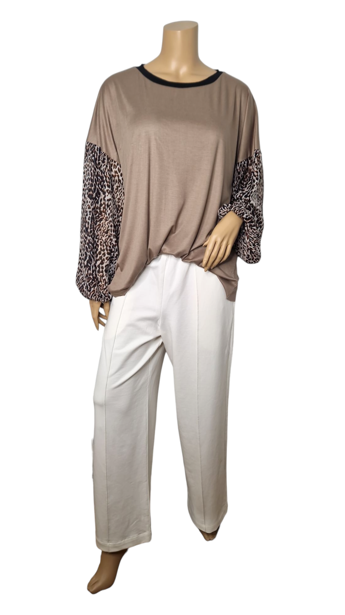 Langarm-Shirt mit Chiffon-Ärmeln in Leopardenmuster