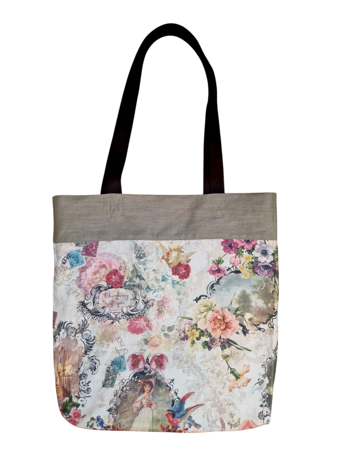 Einkaufsbeutel aus Leinen und Canvas Blumenmuster (2 Teil)