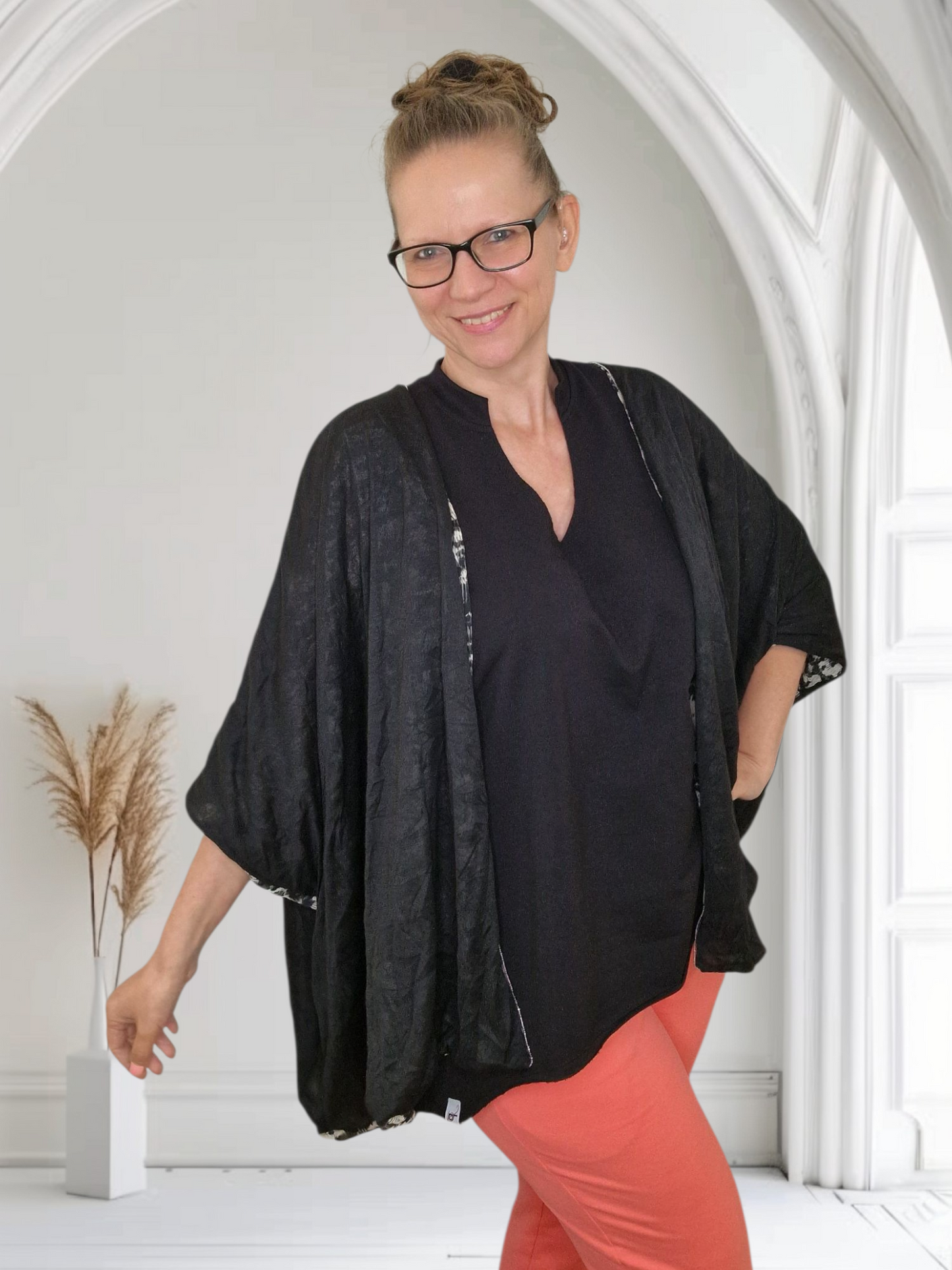 Wende-Kimono gestreift schwarz beige
