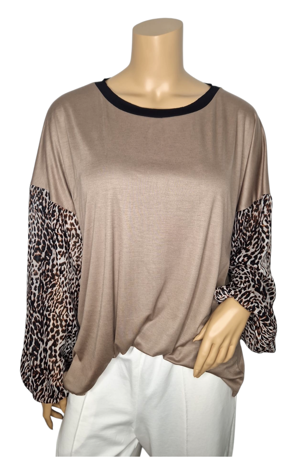 Langarm-Shirt mit Chiffon-Ärmeln in Leopardenmuster
