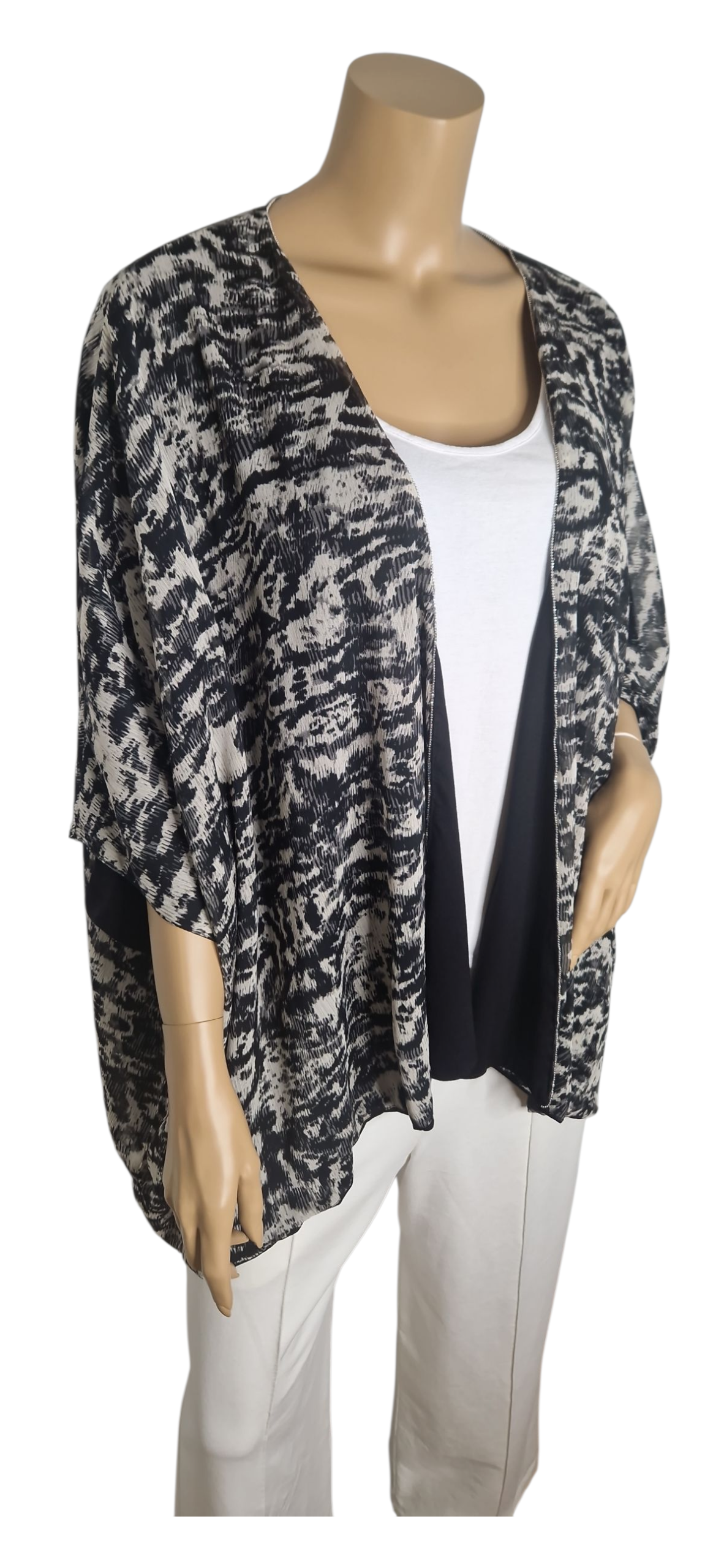 Wende-Kimono gestreift schwarz beige