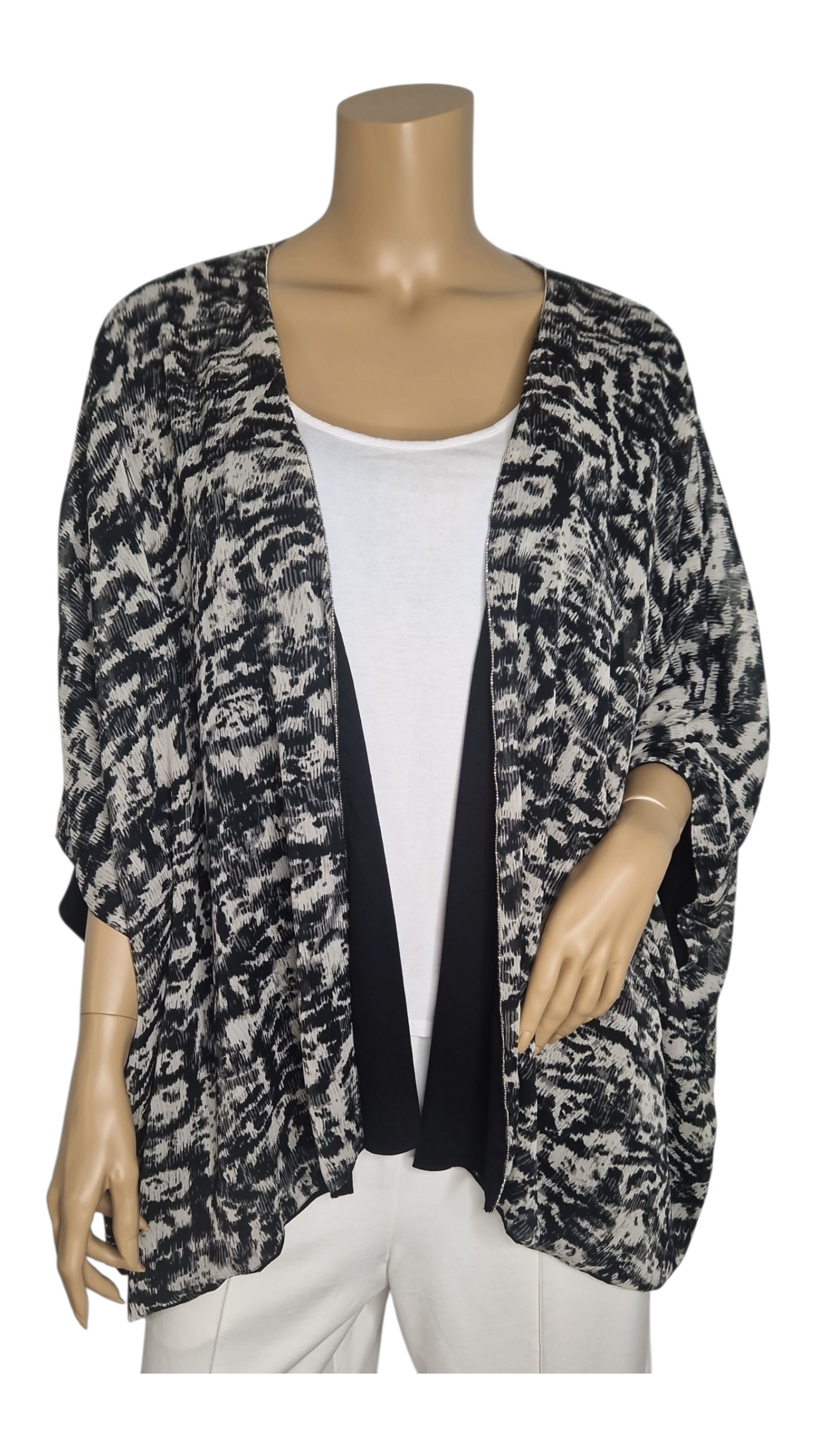Wende-Kimono gestreift schwarz beige