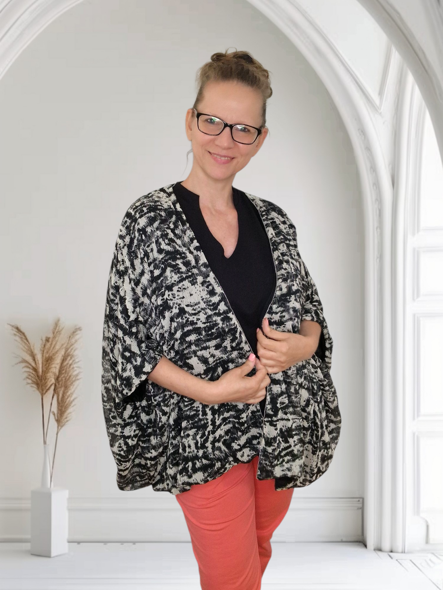 Wende-Kimono gestreift schwarz beige