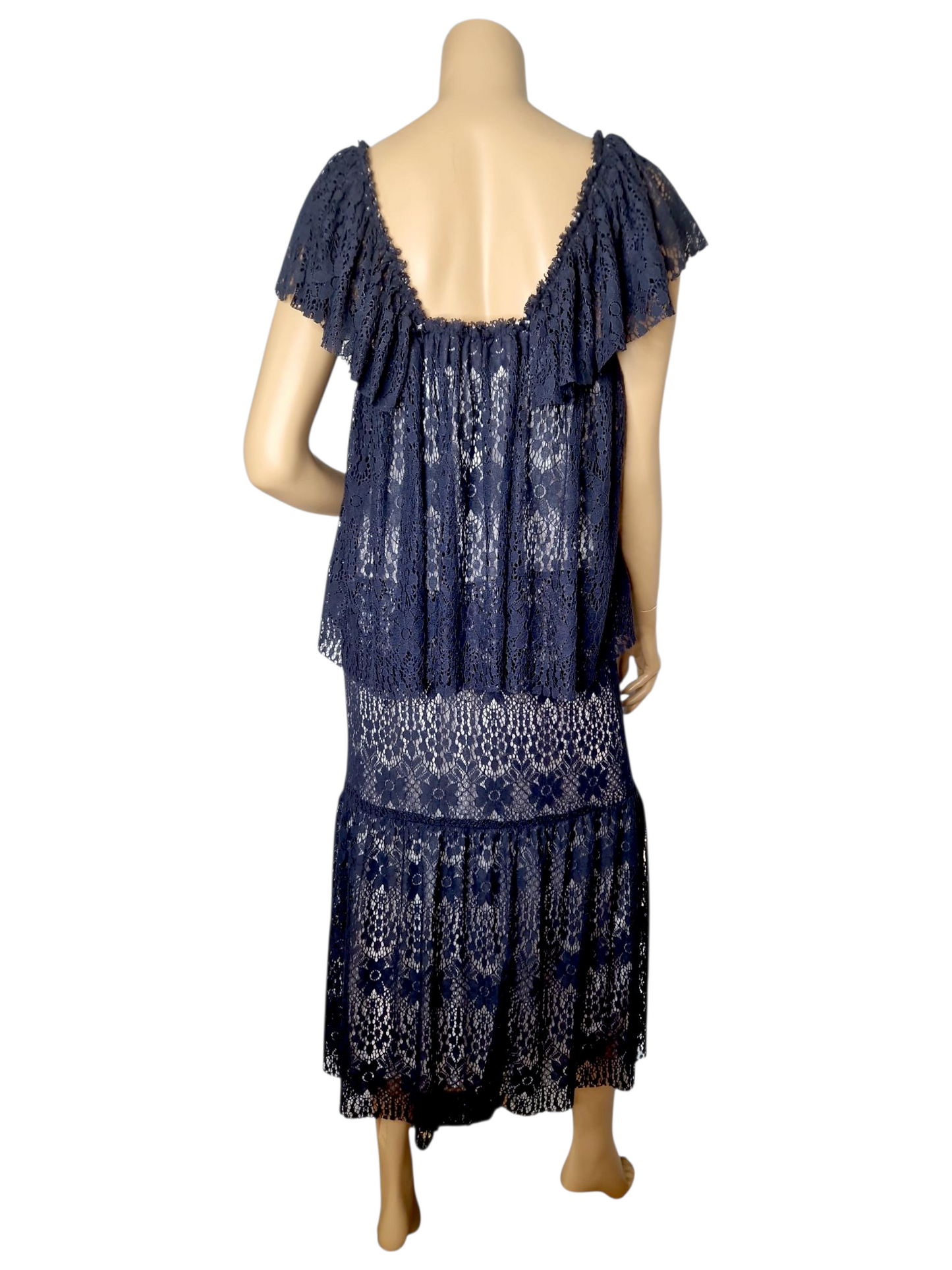 Set Romantisches Spitzenkleid im Boho-Stil – Marine