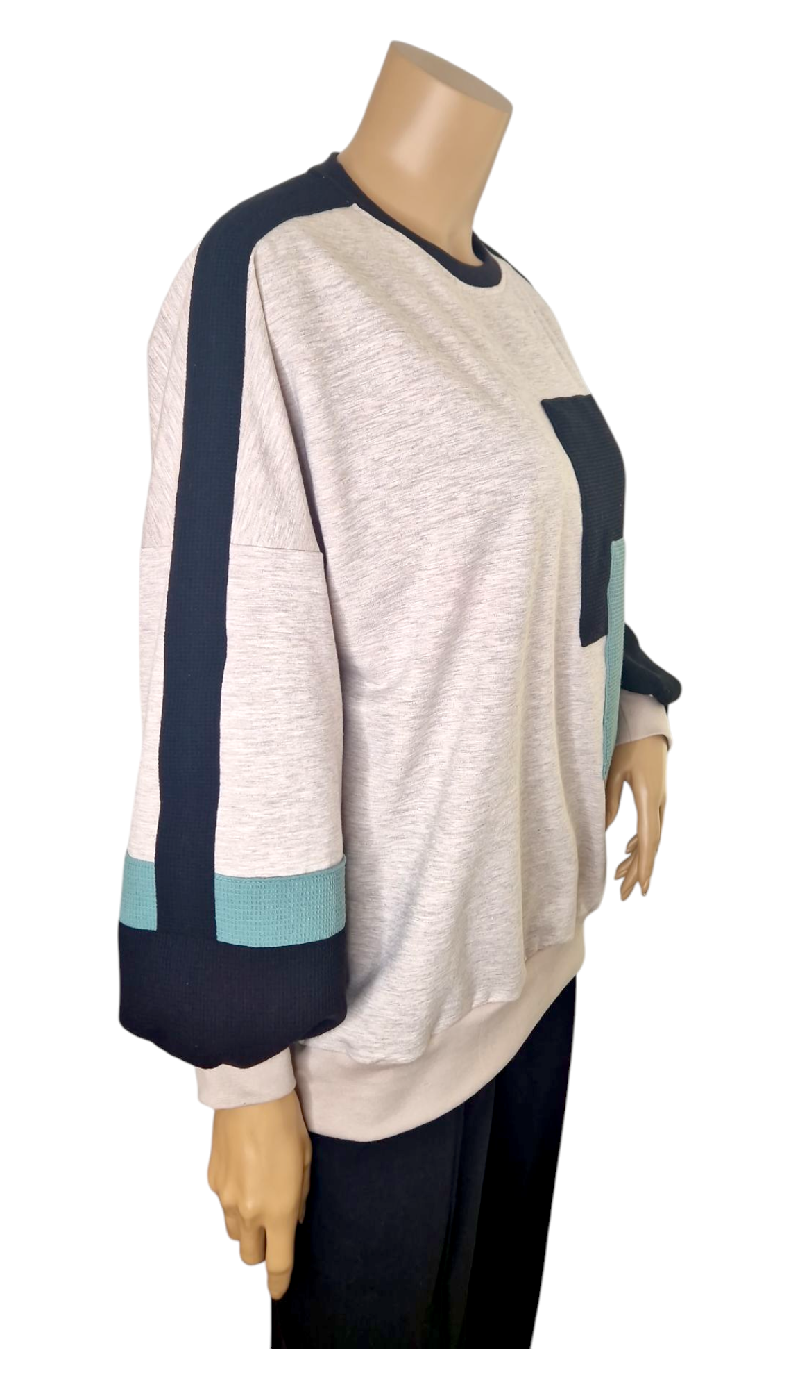 Warmer Sweatshirt Melange und Waffelpiqué Beige