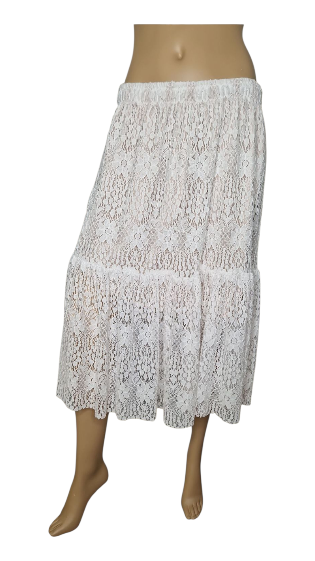 Set Romantisches Spitzenkleid im Boho-Stil - Weiß