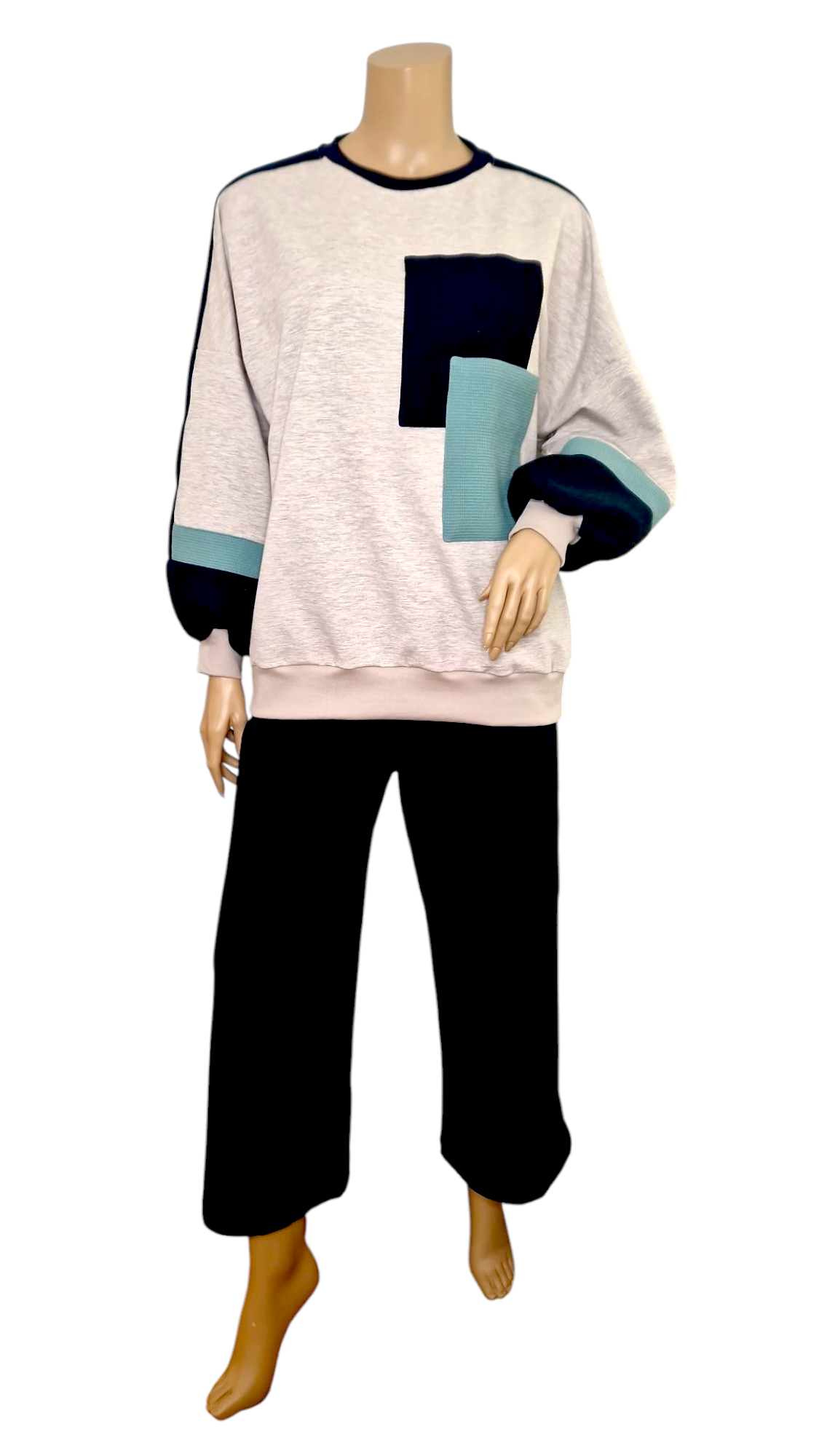 Warmer Sweatshirt Melange und Waffelpiqué Beige