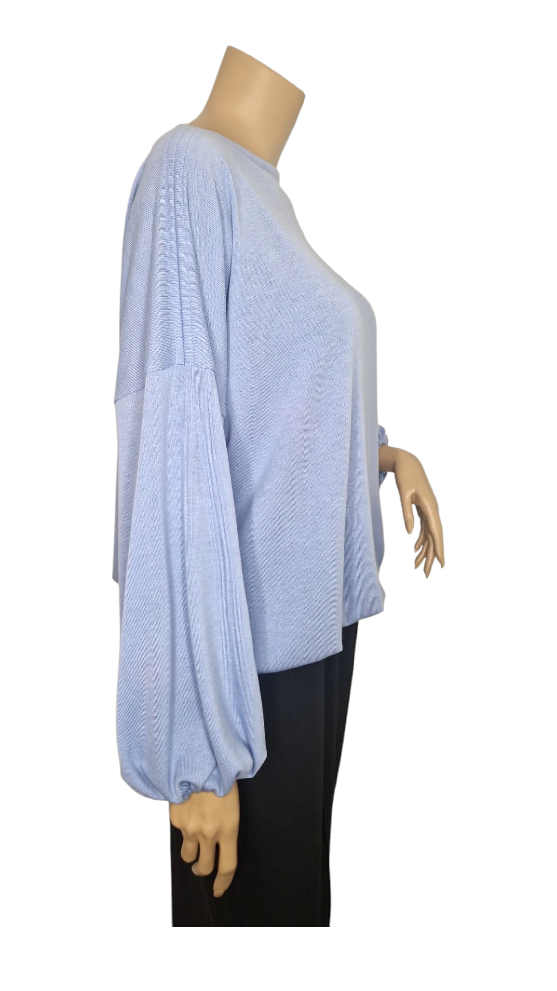 U-Boot Ausschnitt Feinstrick Pullover Babyblau