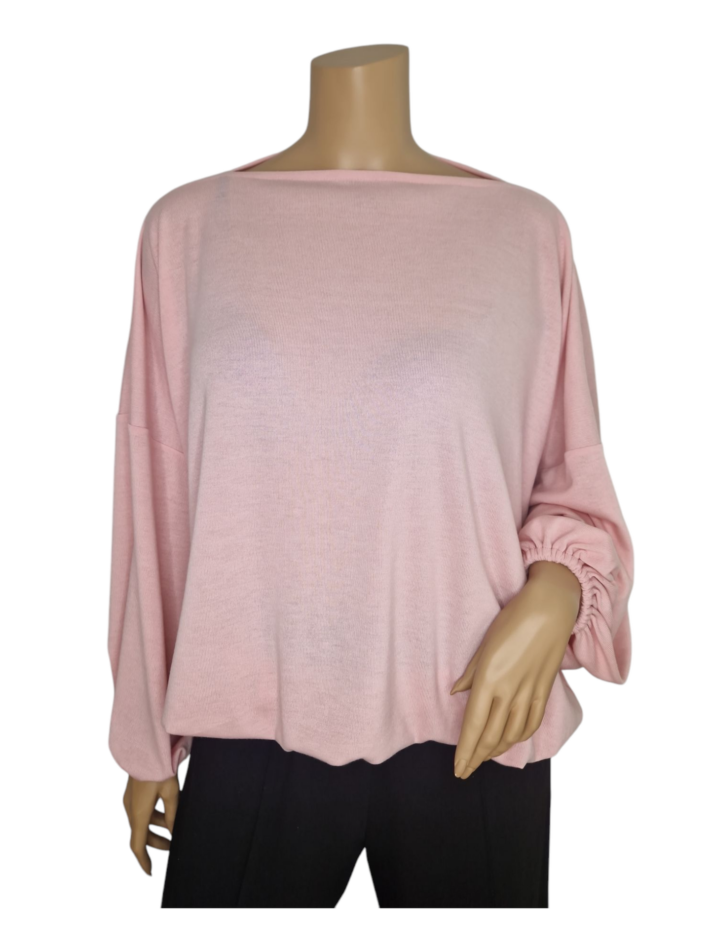 U-Boot Ausschnitt Feinstrick Pullover Hell Altrosa