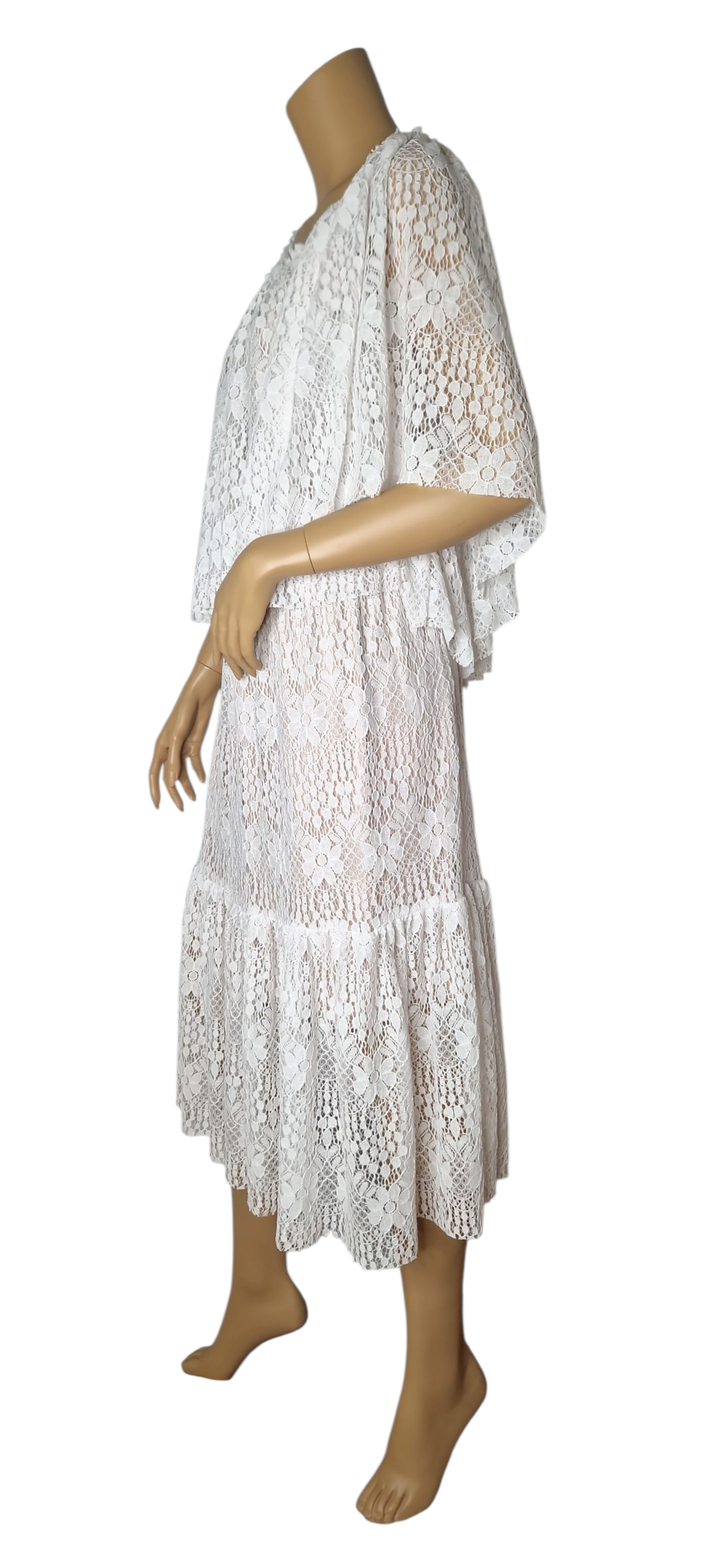 Set Romantisches Spitzenkleid im Boho-Stil - Weiß
