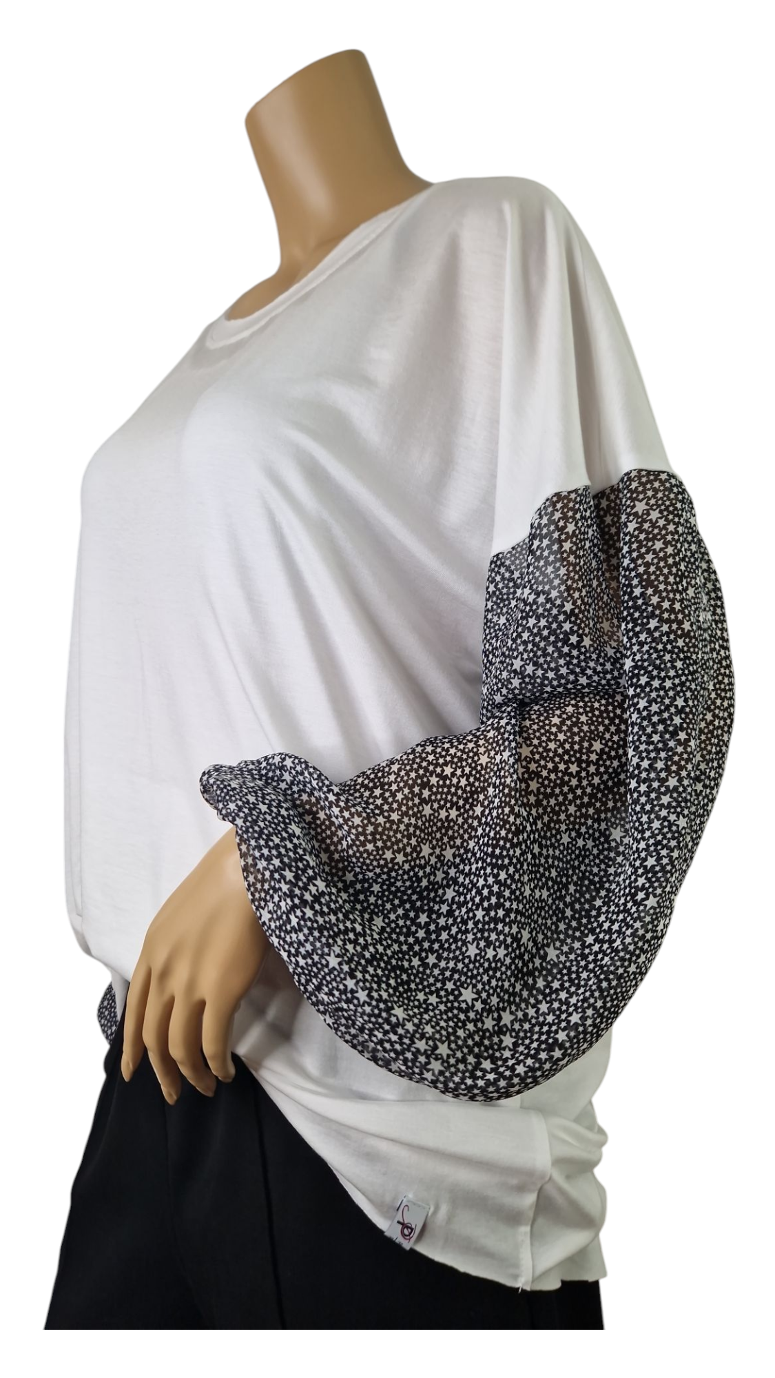 Langarm-Shirt mit Chiffon-Ärmeln in kleinen Sternen